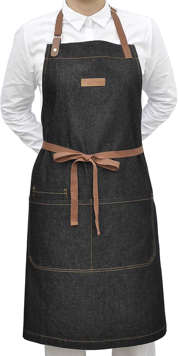Apron with Pockets, Mens Womens Chef Bib Apron for Kitchen Cooking Grill BBQ Baking Server with Towel Loop