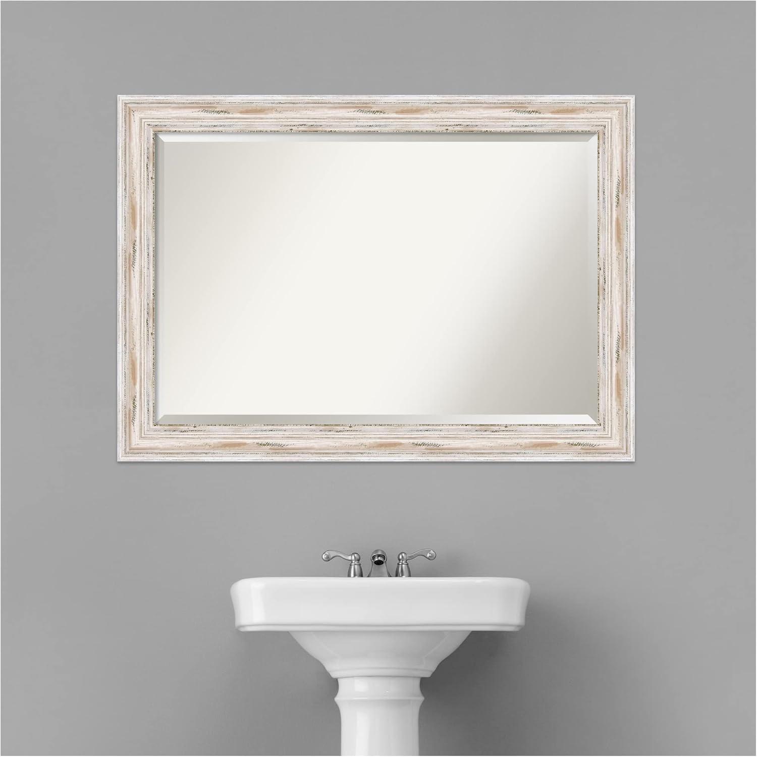 Amanti Art Alexandria White Wash Beveled Wood Wall Mirror 29.25 x 41.25 in.