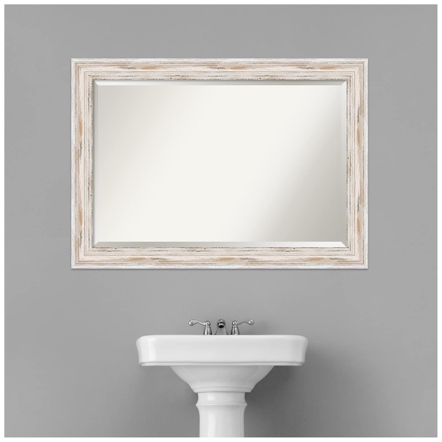 Amanti Art Alexandria White Wash Beveled Wood Wall Mirror 29.25 x 41.25 in.