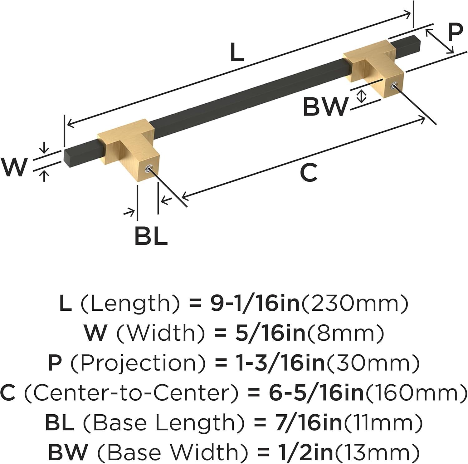 Amerock Urbanite 6-5/16 inch (160mm) Center-to-Center Champagne Bronze/Matte Black Cabinet Pull