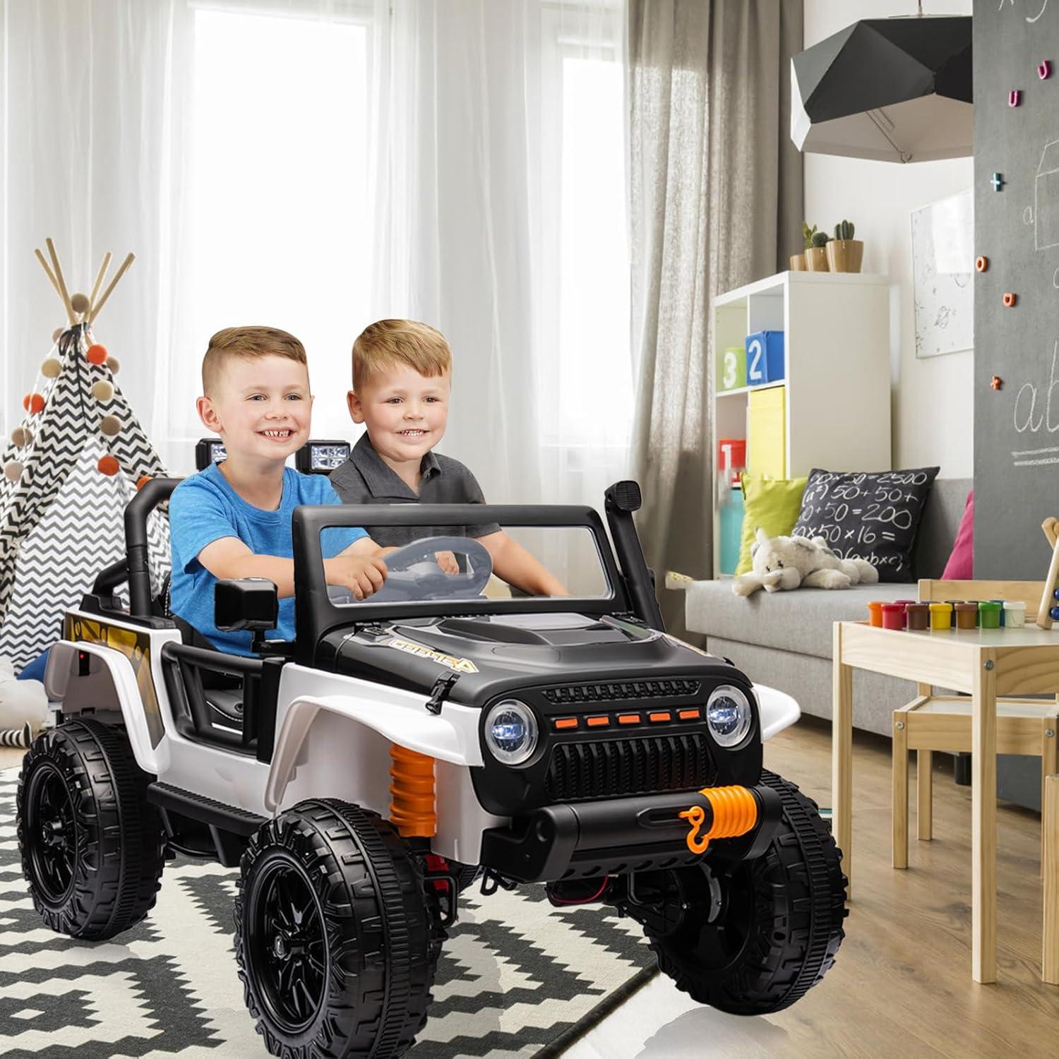 Telyswee Ride on Car for Kids with Parent Remote Control, 24V 4WD Battery Powered Electric Car, 2 Seater Ride On Truck, Kids Electric Vehicle, Suspension, LED Lights