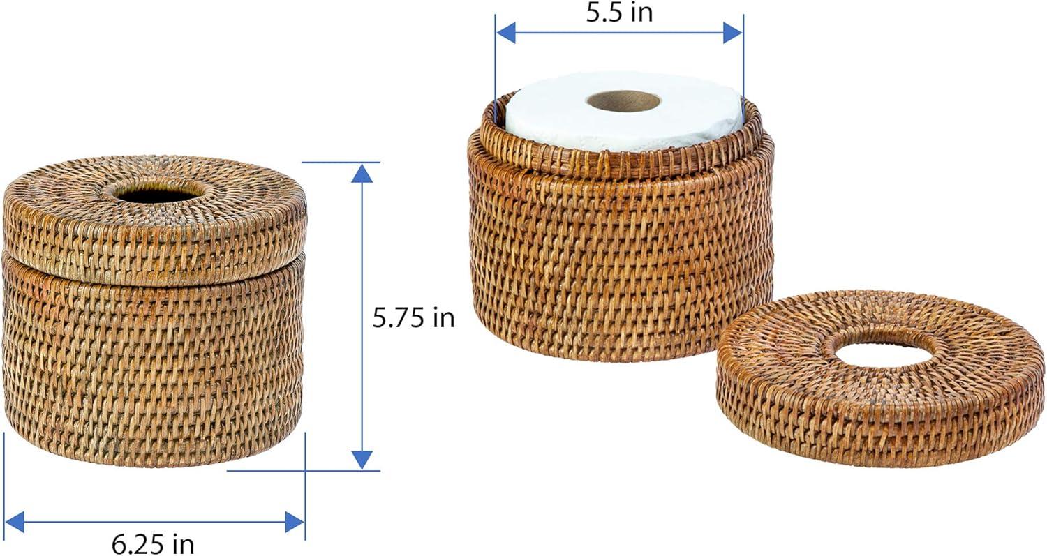 Kouboo La Jolla Handwoven Rattan Toilet Roll Stand, Toilet Paper Cover, Storage Single Roll And Tissues Protector In Bathroom, Round Toilet Holder Basket, Honey Brown