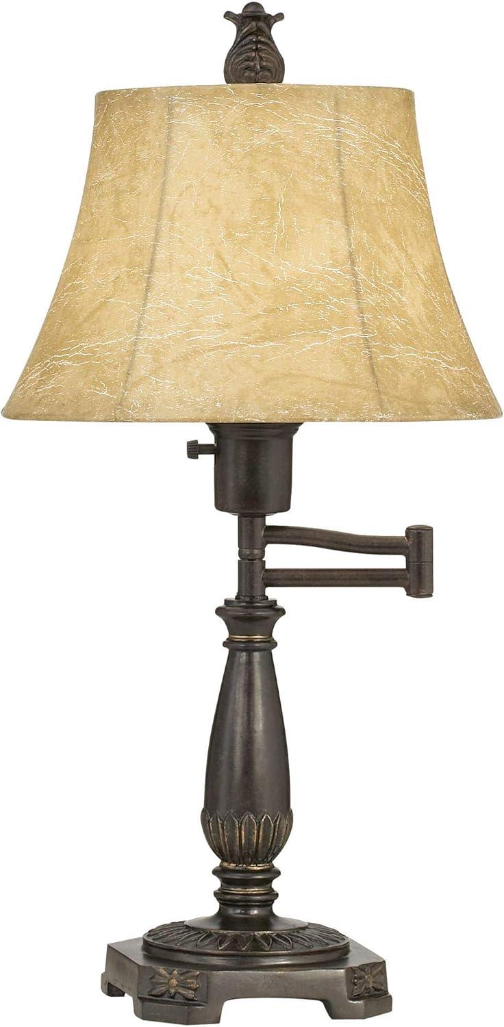 Regency Hill Traditional Accent Table Lamp Swing Arm 22.5" High Bronze Metal Faux Leather Bell Leather Shade for Living Room Family Bedroom