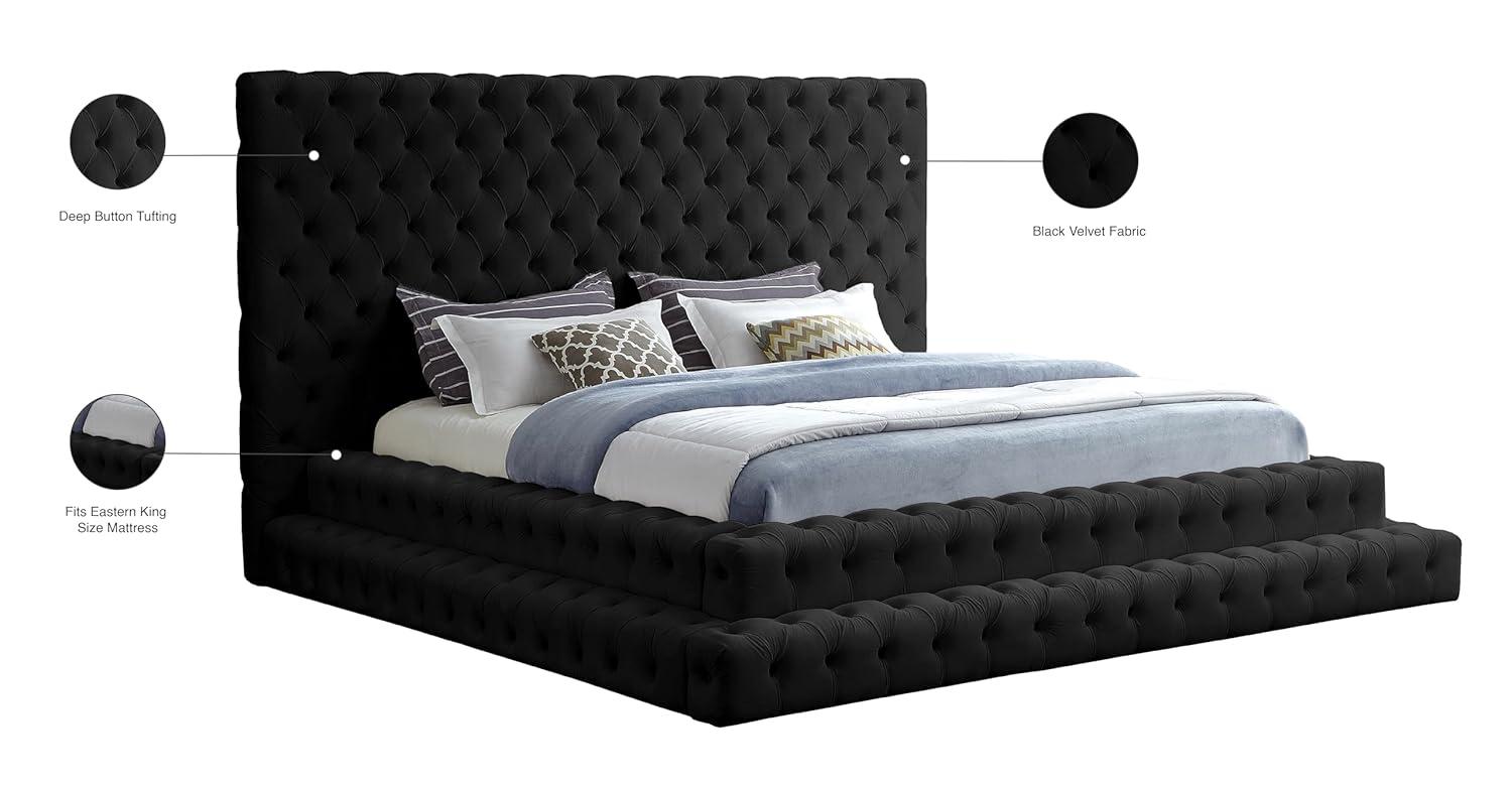 Meridian Furniture Revel Velvet Queen Bed with Deep Button Tufting and Extra-Tall Headboard, Black