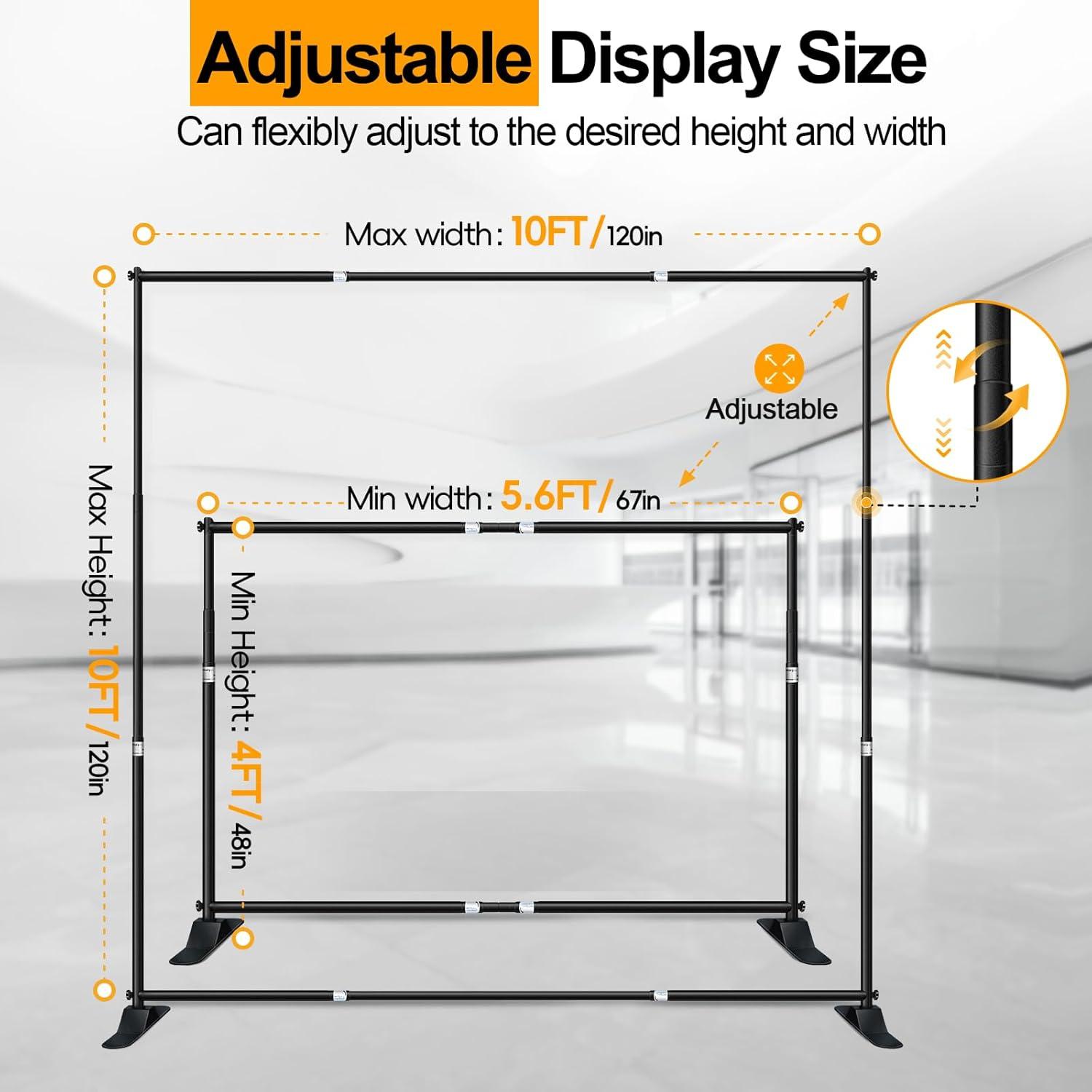 EMART 10x10 ft Heavy Duty Banner Backdrop Stand Kit, Adjustable Frame for Step and Repeat Backdrops, Ideal for Photography, Trade Shows, and Photo Booths