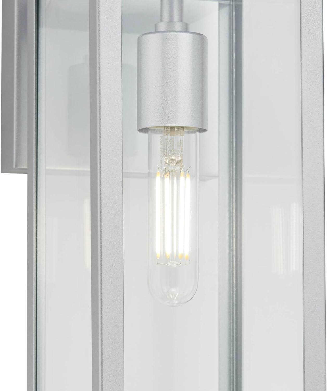 Silver Rectangular Box Outdoor Wall Light with Clear Glass