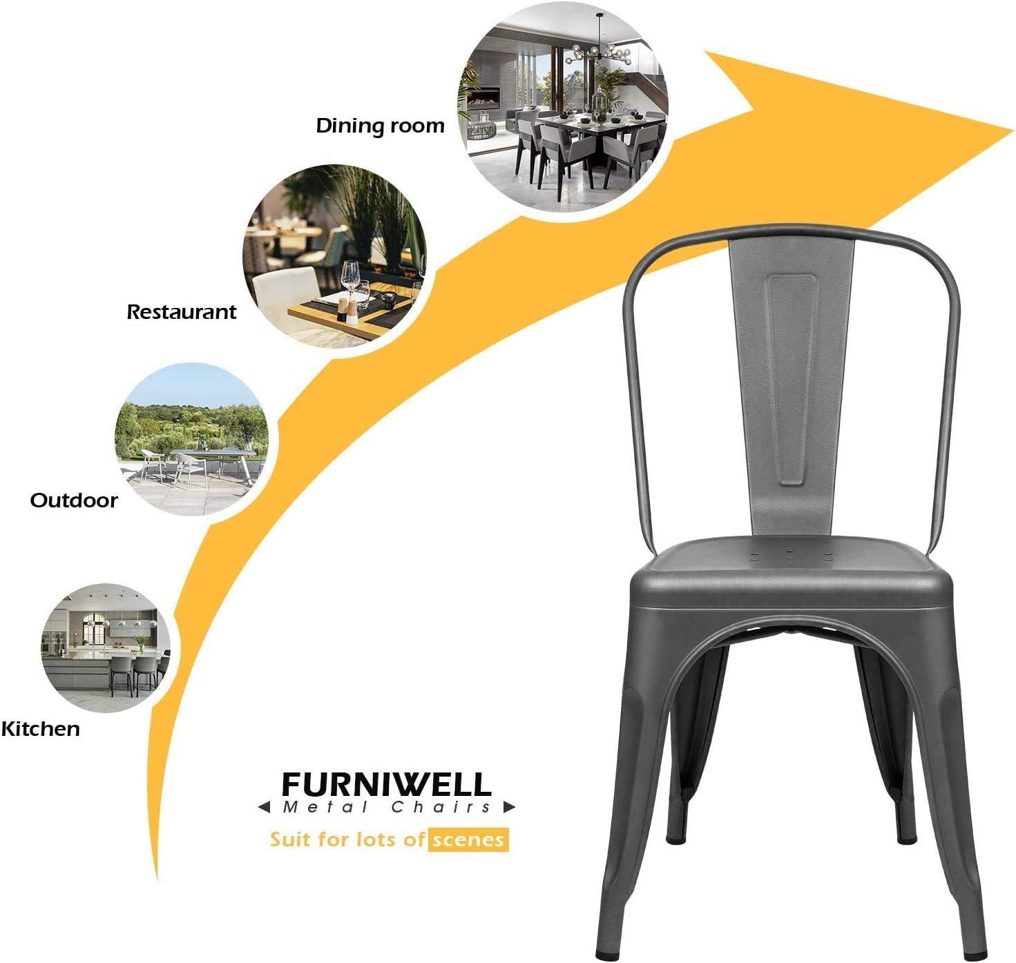 COMHOMA COMHOMA Metal Dining Chair 4pcs Industrial Modern Iron Stackable Bistro Chair (Set of 4)