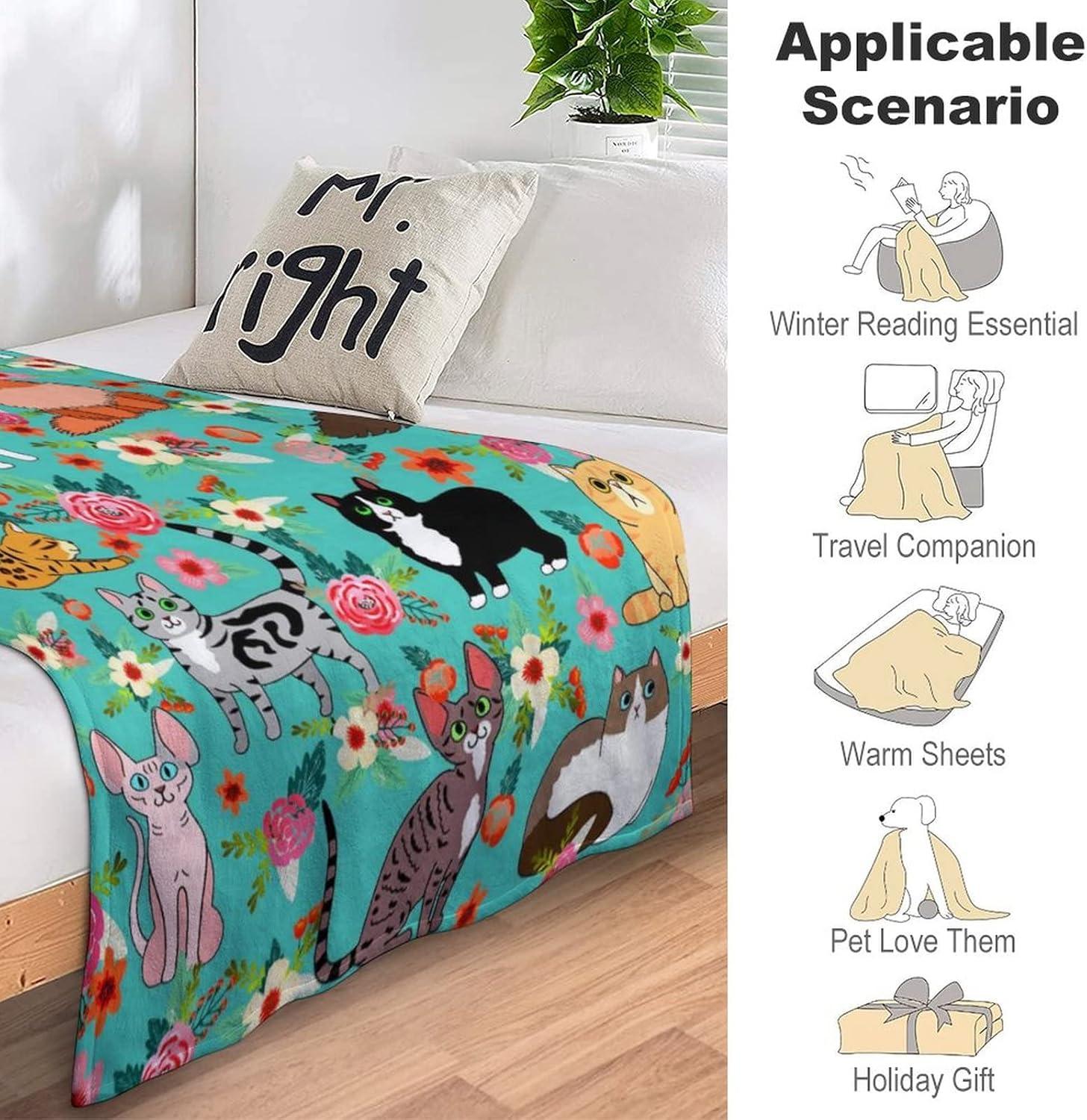 Patisaner Cute Cat Printed Flannel Fleece Bed Blanket Throw Blanket Lightweight Cozy Plush Blanket for Bedroom Living Rooms Sofa Couch 50"x40"