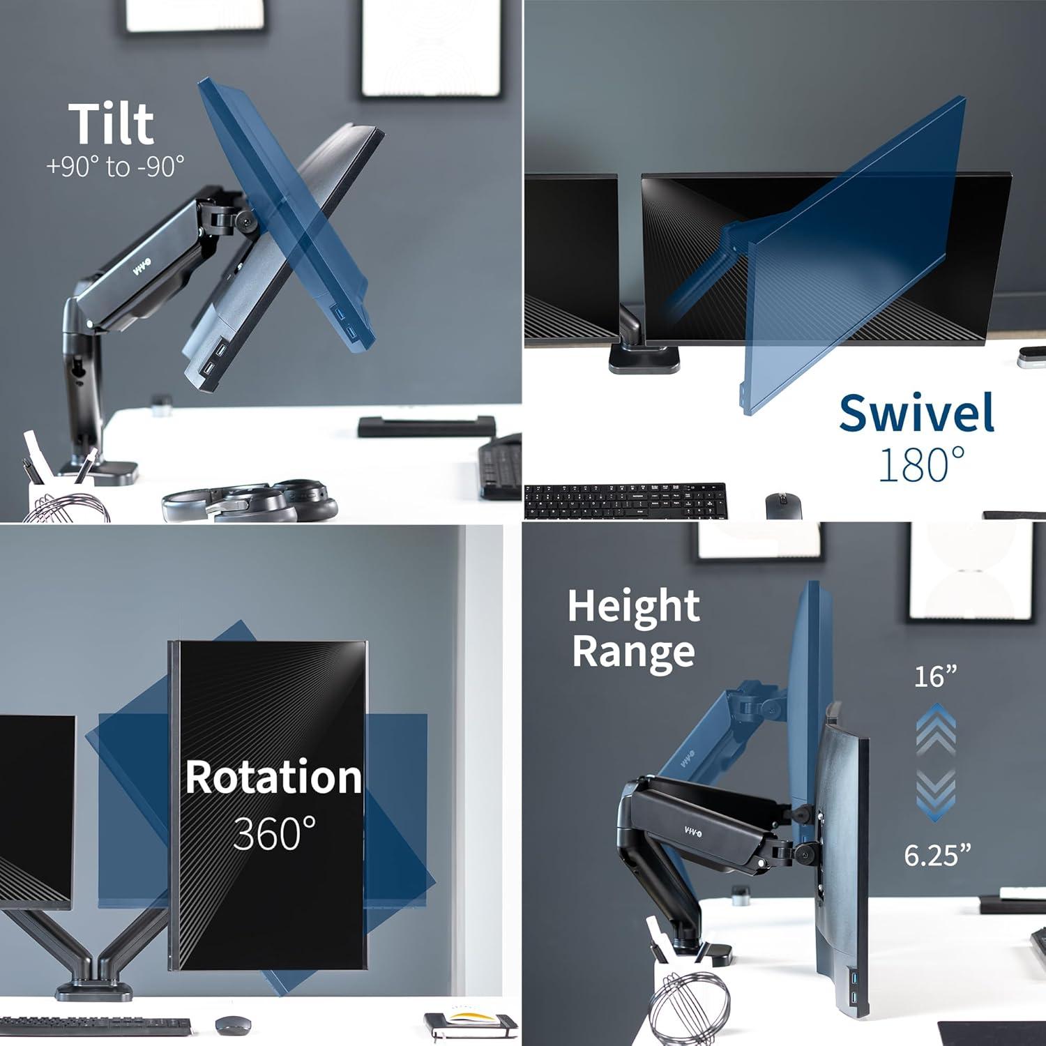 Dual Monitor Mechanical Spring Desk Mount Stand | Fits Screens up to 32"