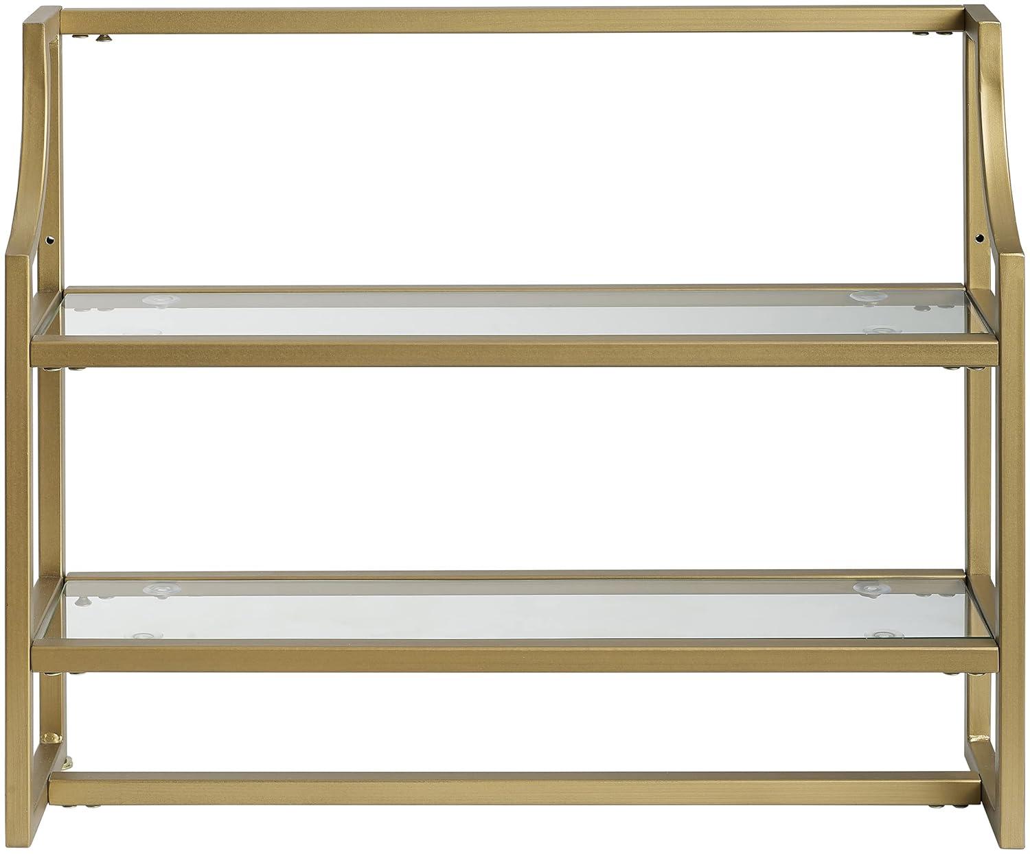 Crosley Aimee Wall Shelf Gold: Modern Luxury Storage with Tempered Glass, Steel Frame, Open Design
