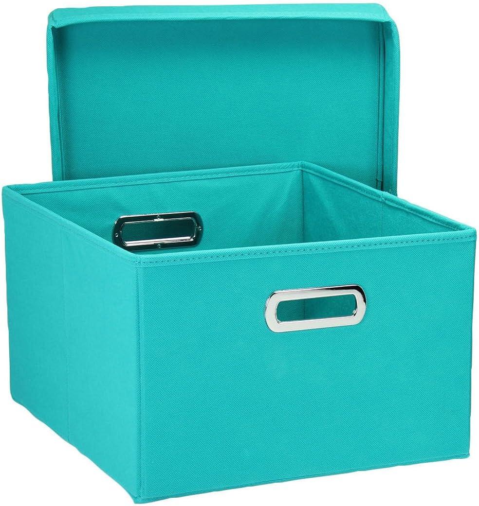 Aqua Fabric Collapsible Stackable Storage Boxes with Lids