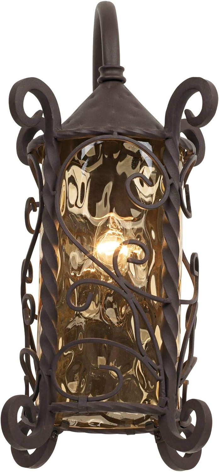 Casa Seville Dark Walnut 30" Iron Scroll Outdoor Wall Light with Champagne Glass