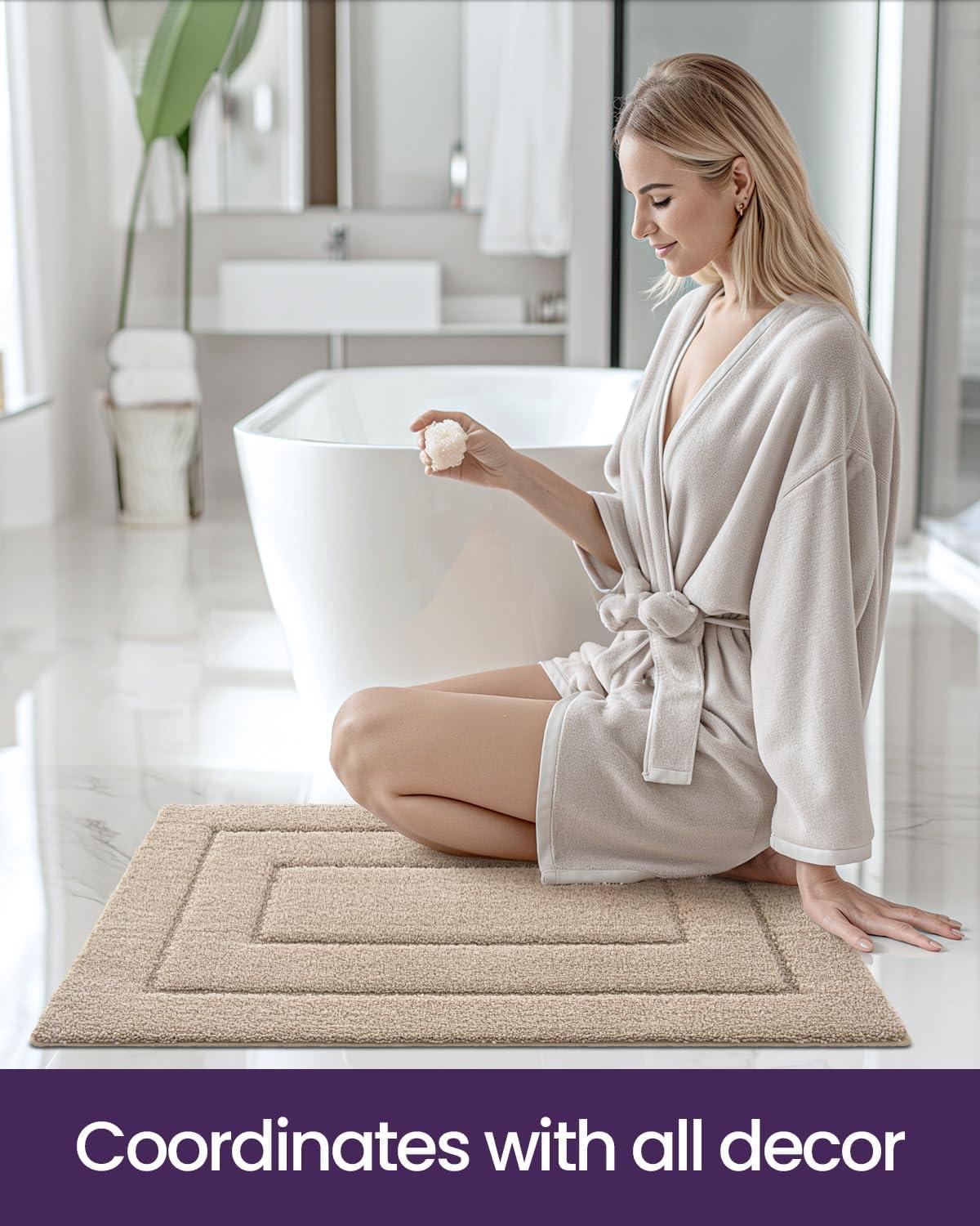Smiry Microfiber Bathroom Rugs, 16"x24" Soft and Absorbent Bath Rugs, Non-Slip Machine Wash bath mats, Beige