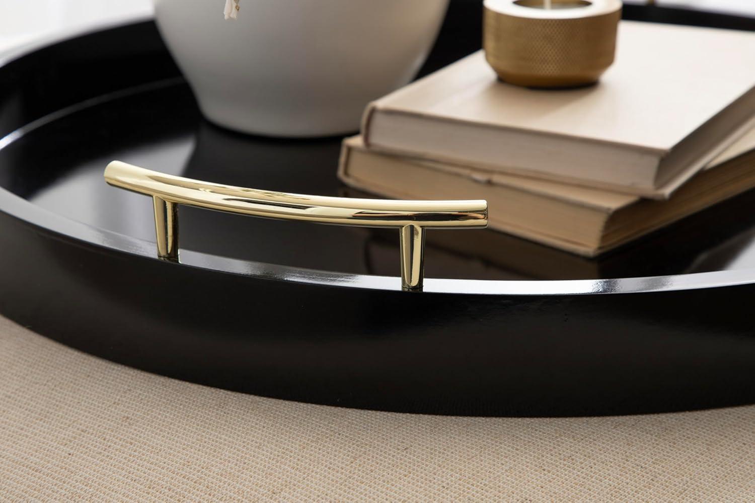 Kate and Laurel Lipton Round Decorative Tray with Metal Handles, 22" Diameter, Black