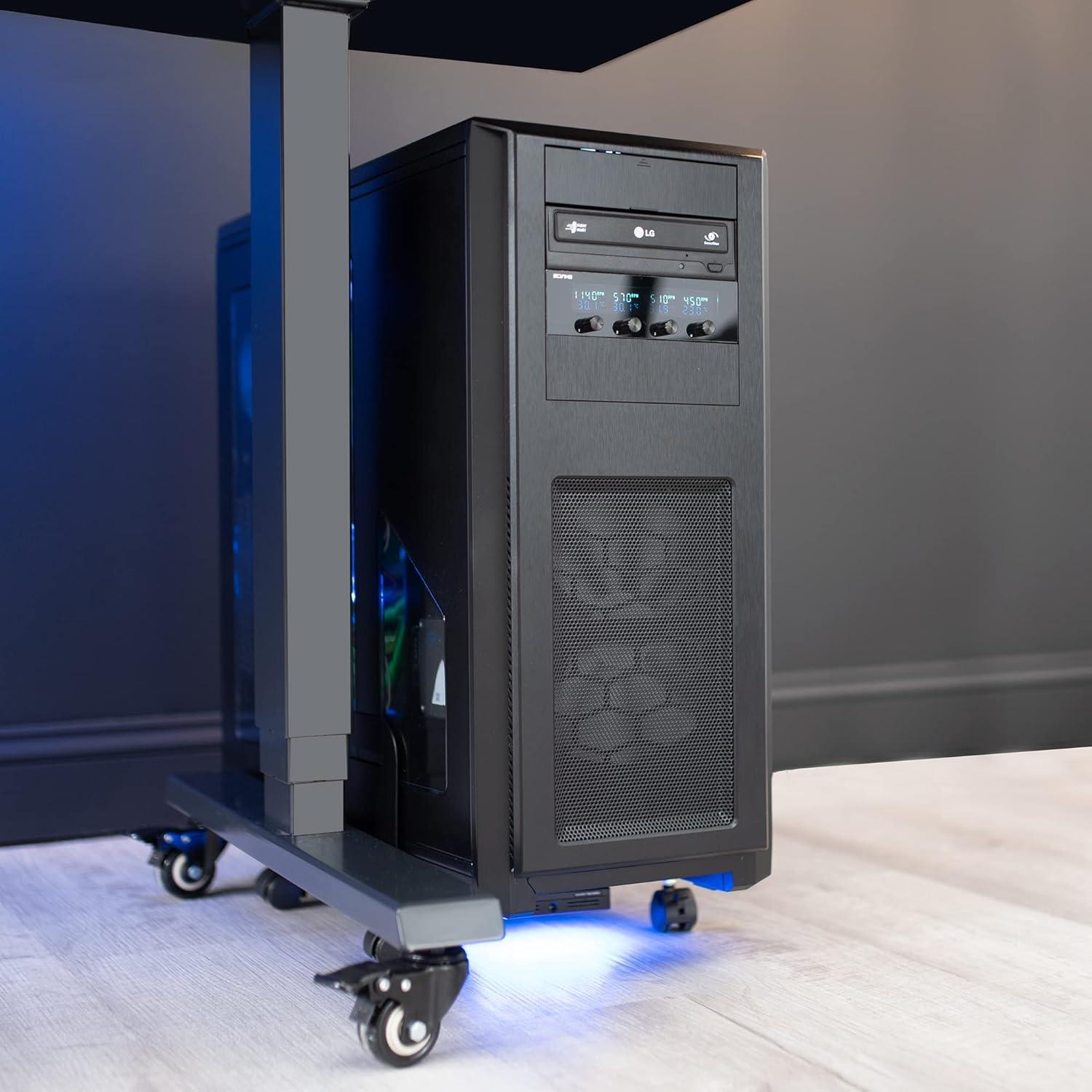 Black Adjustable Steel Rolling CPU Cart with Locking Wheels