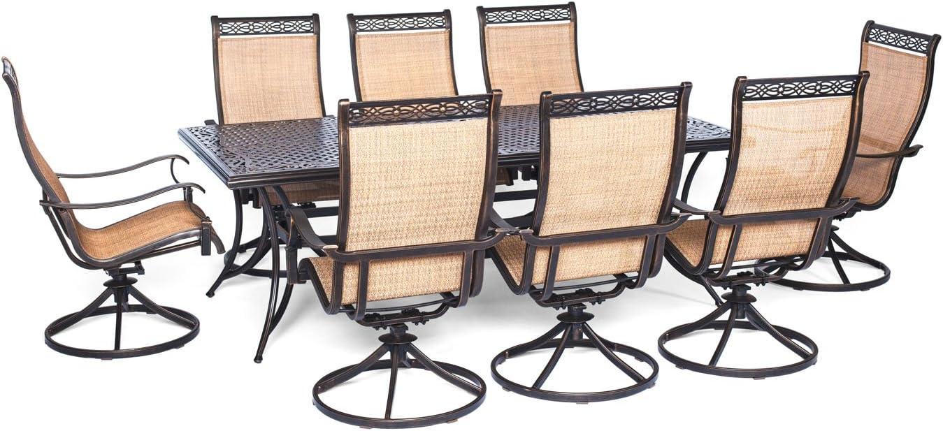 Hanover Outdoor Manor 9-Piece Outdoor Dining Set with 8 Swivel Rockers, Cedar/Bronze