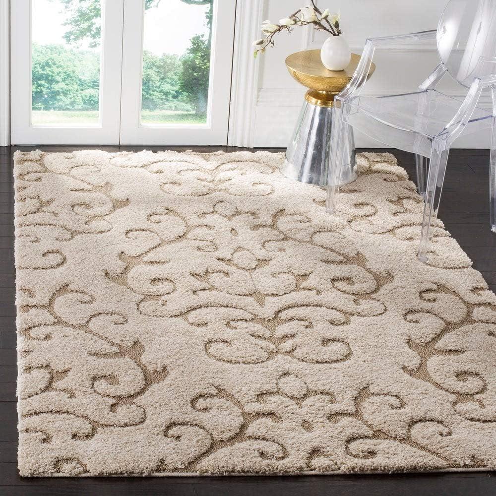 Florida Shag SG470 Power Loomed Indoor Accent Rug - Creme/Creme - 3'3"x5'3" - Safavieh