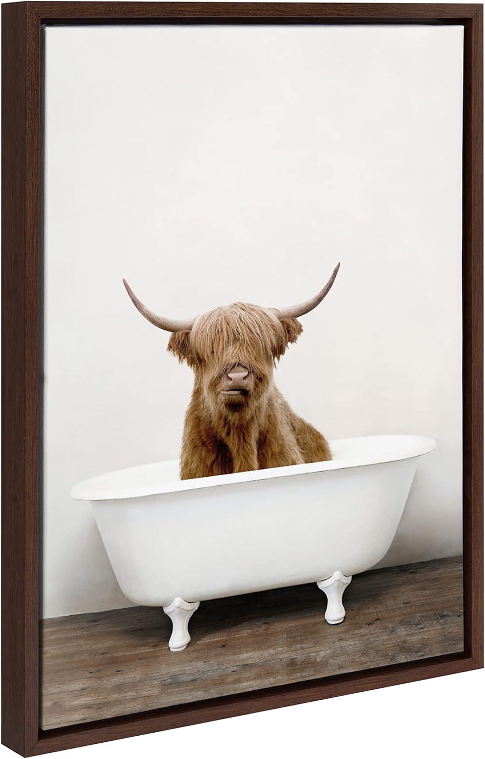 18" x 24" Sylvie Highland Cow in Tub Color Framed Canvas by Amy Peterson Brown - Kate & Laurel All Things Decor