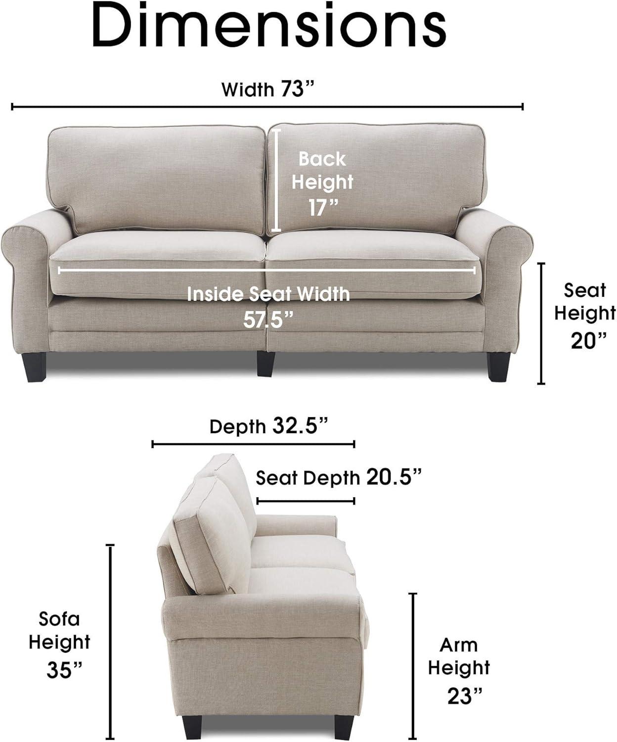 Copenhagen 73" Light Gray Fabric Sofa with Pillowed Back and Rounded Arms