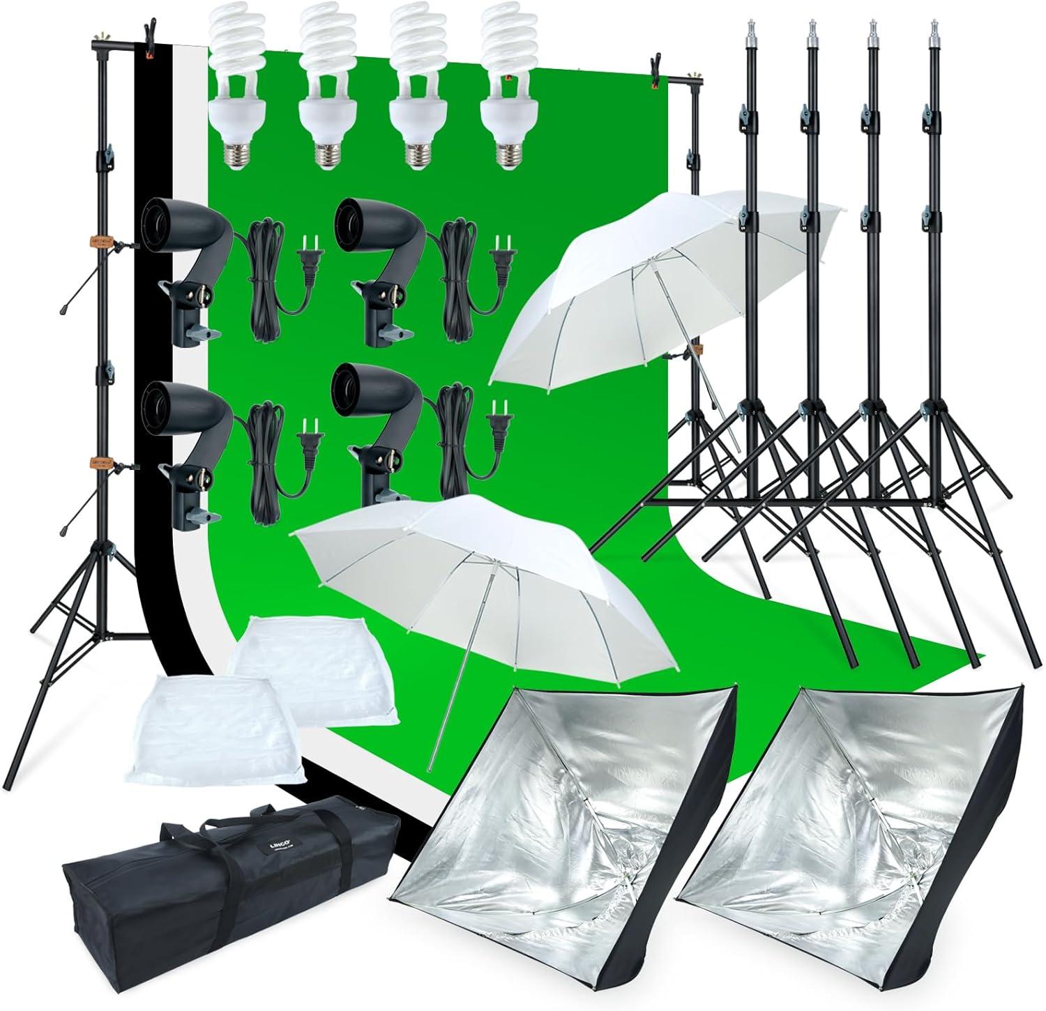 LINCO Photography Lighting Kit, Softbox Light Kit with 6.7ft x 6.7ft Photography Backdrop Stand for Product Photography