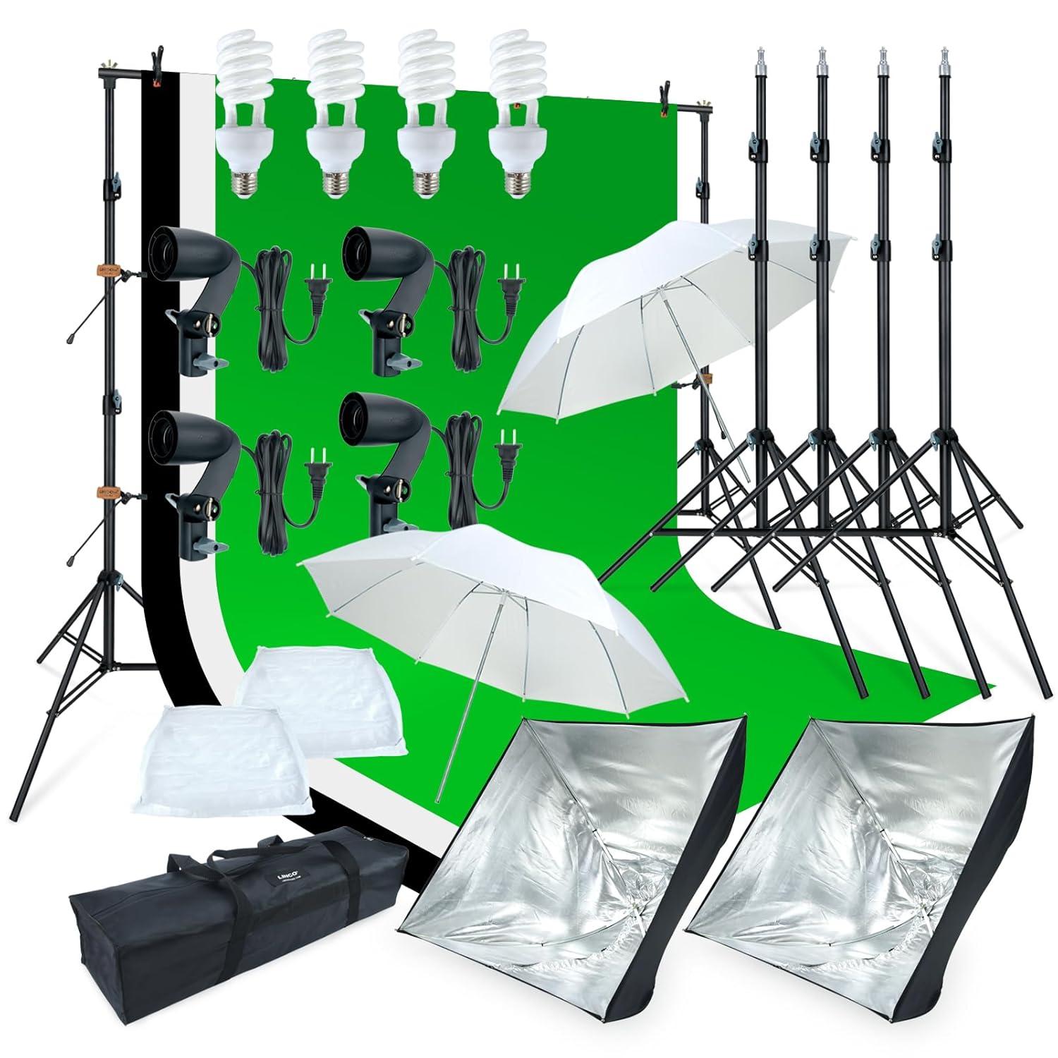 LINCO Photography Lighting Kit, Softbox Light Kit with 6.7ft x 6.7ft Photography Backdrop Stand for Product Photography