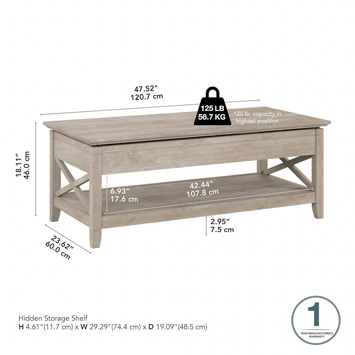Bush Furniture Key West Lift Top Coffee Table Desk, Washed Gray
