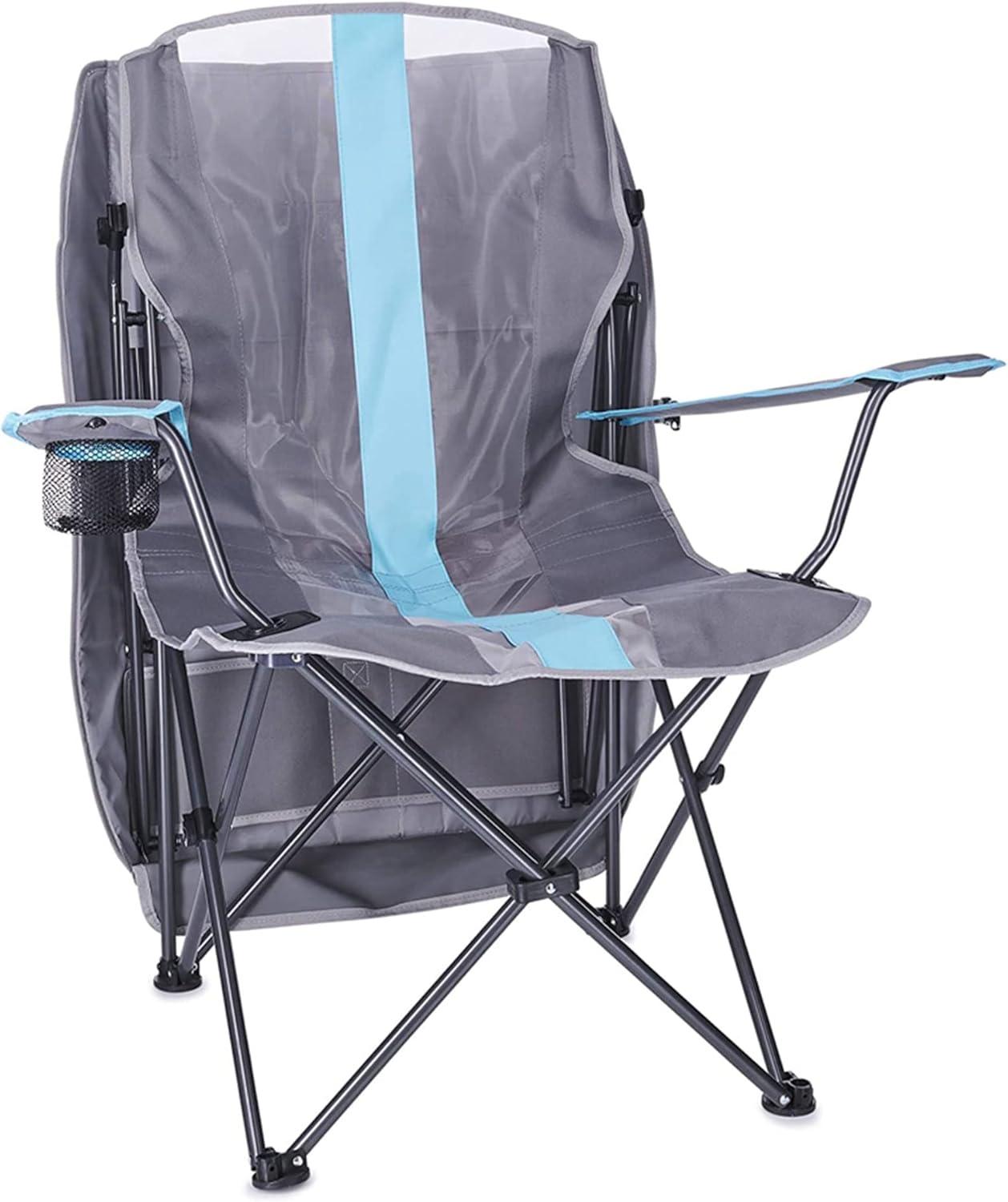 Modern Foldable Outdoor Chair with 50+ UPF Canopy, Blue & Gray