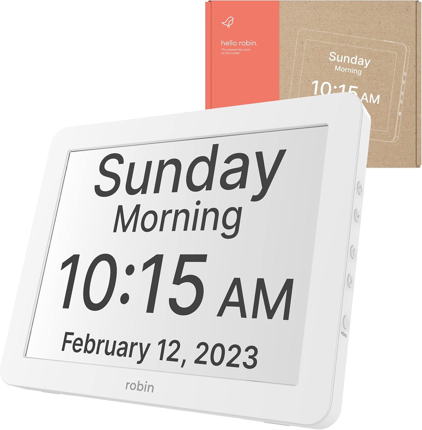 White 12" Digital Calendar Clock with Large Display