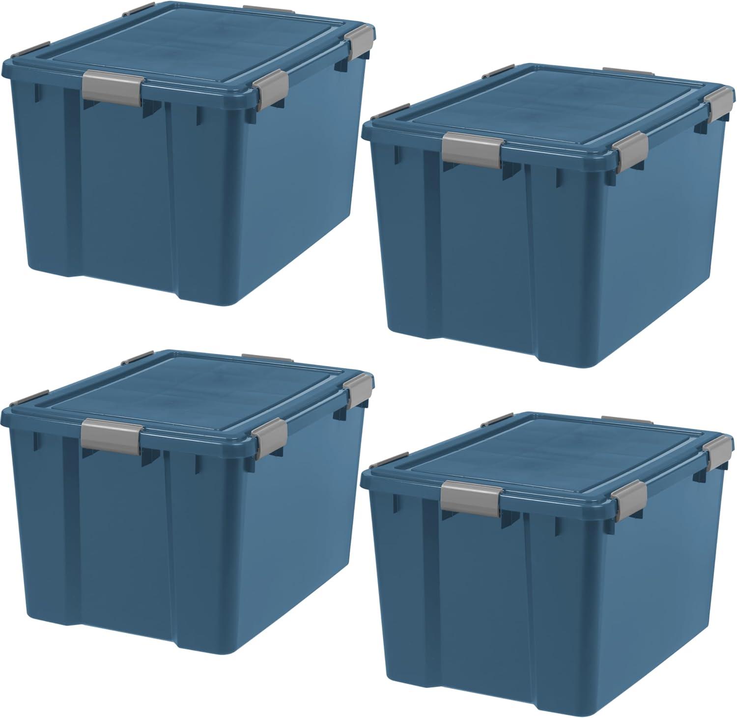 IRIS USA WEATHERPRO Airtight Plastic Storage Bin with Lid and Seal and Secure Latching Buckles, Navy