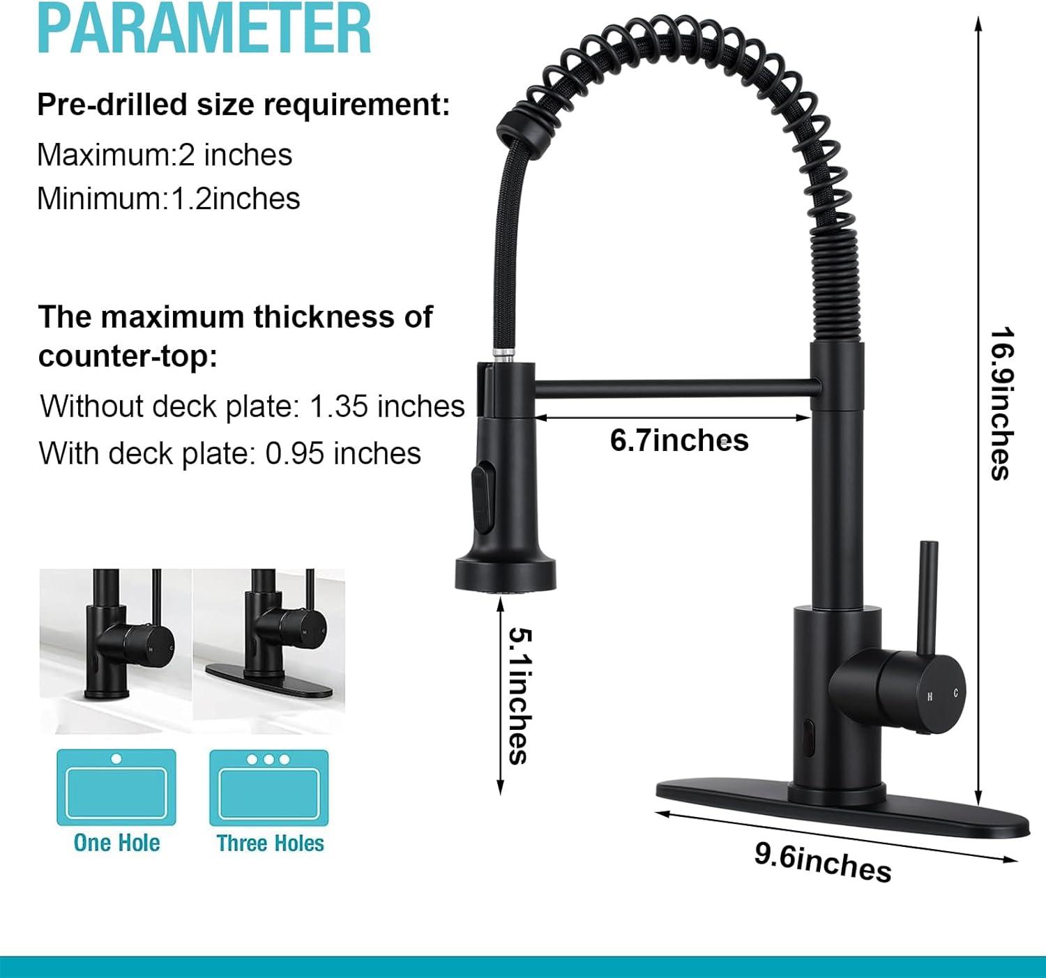 Matte Black Touchless Pull Down Kitchen Faucet with Spray