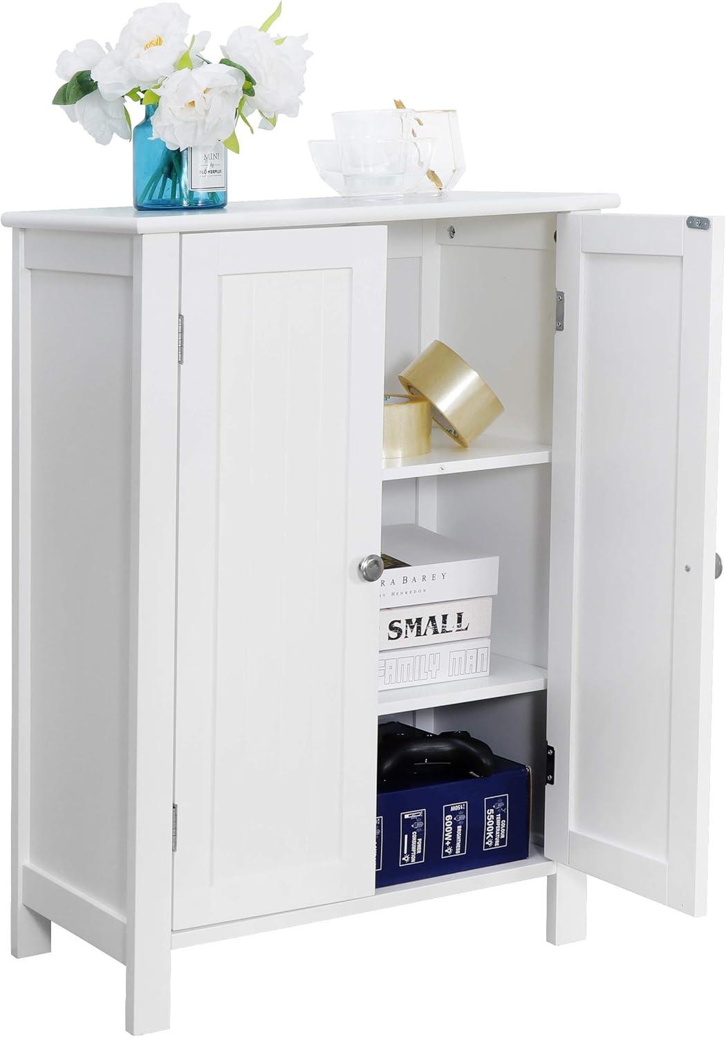 White MDF Bathroom Floor Cabinet with Adjustable Shelves