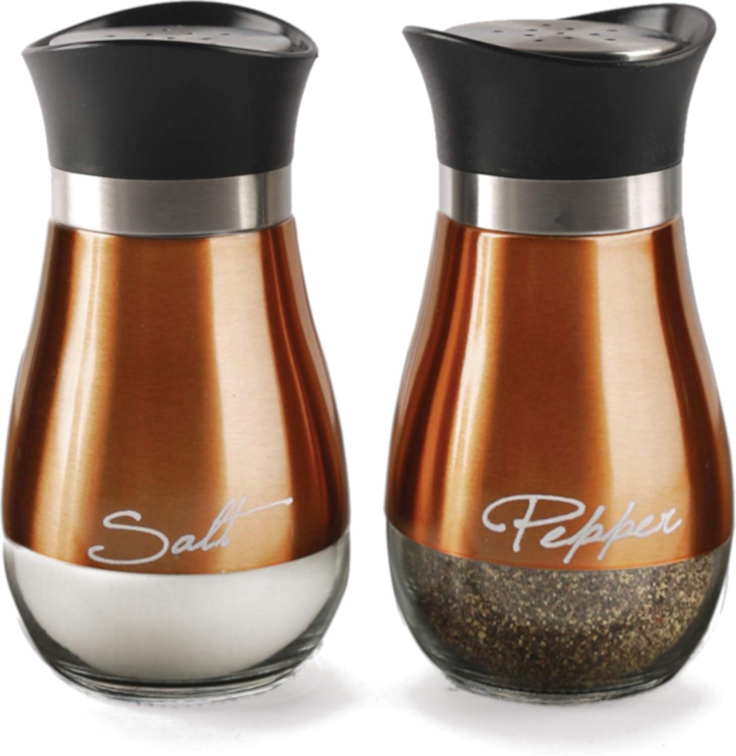 Circleware, Cafe Contempo Copper and Glass Salt and Pepper Shaker Set, Set of 2, 4.42oz each