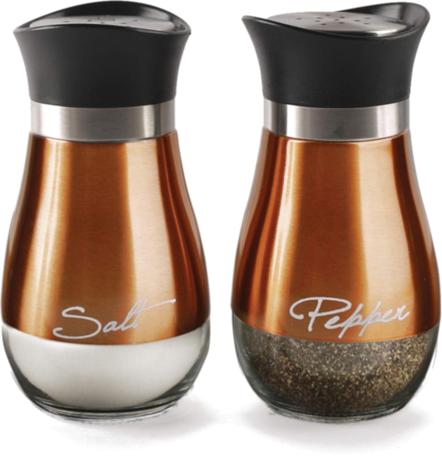 Circleware, Cafe Contempo Copper and Glass Salt and Pepper Shaker Set, Set of 2, 4.42oz each