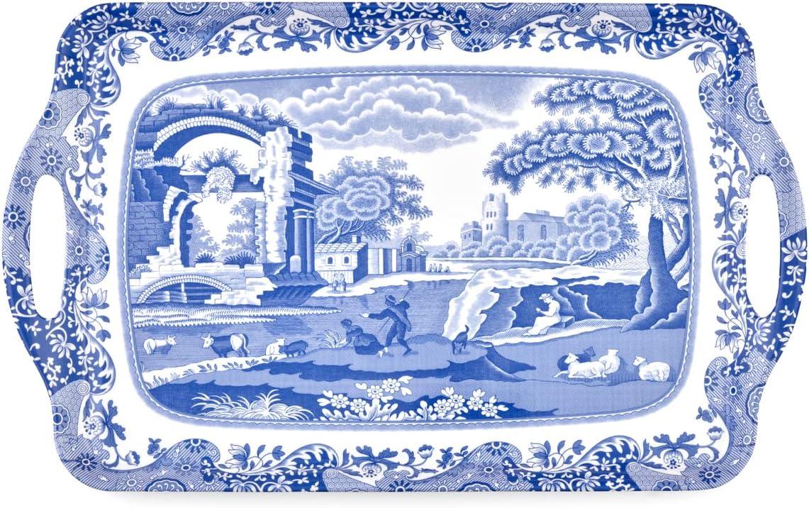 Pimpernel Blue Italian Large Melamine Hndld Tray 18.9 X11.6"