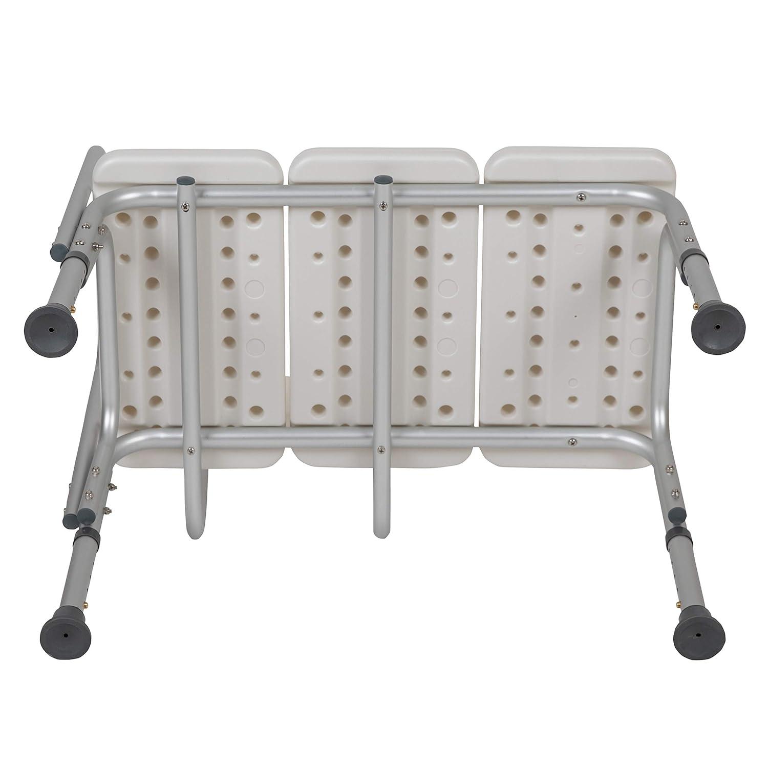 Flash Furniture DC-HY3510L-WH-GG Phoebe Aluminum Height Adjustable Medical Shower Transfer Bench