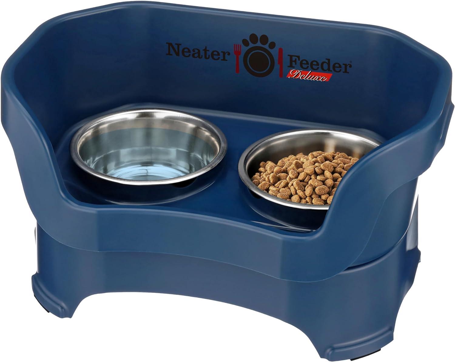 Neater Pets Neater Feeder Deluxe Mess-Proof Elevated Food & Water Bowls for Medium Dogs, Dark Blue