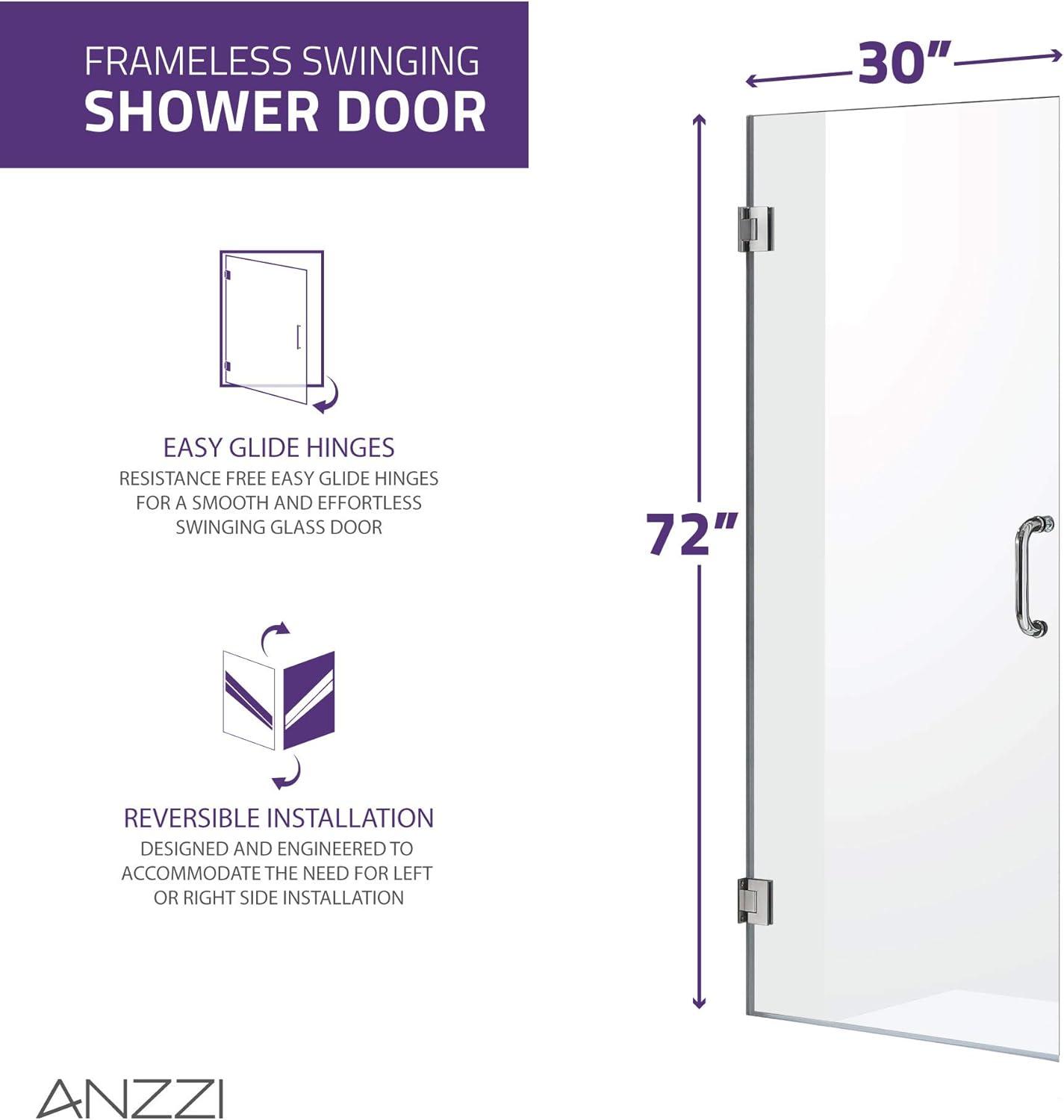 Fellow Series 30" x 72" Hinged Frameless Shower Door