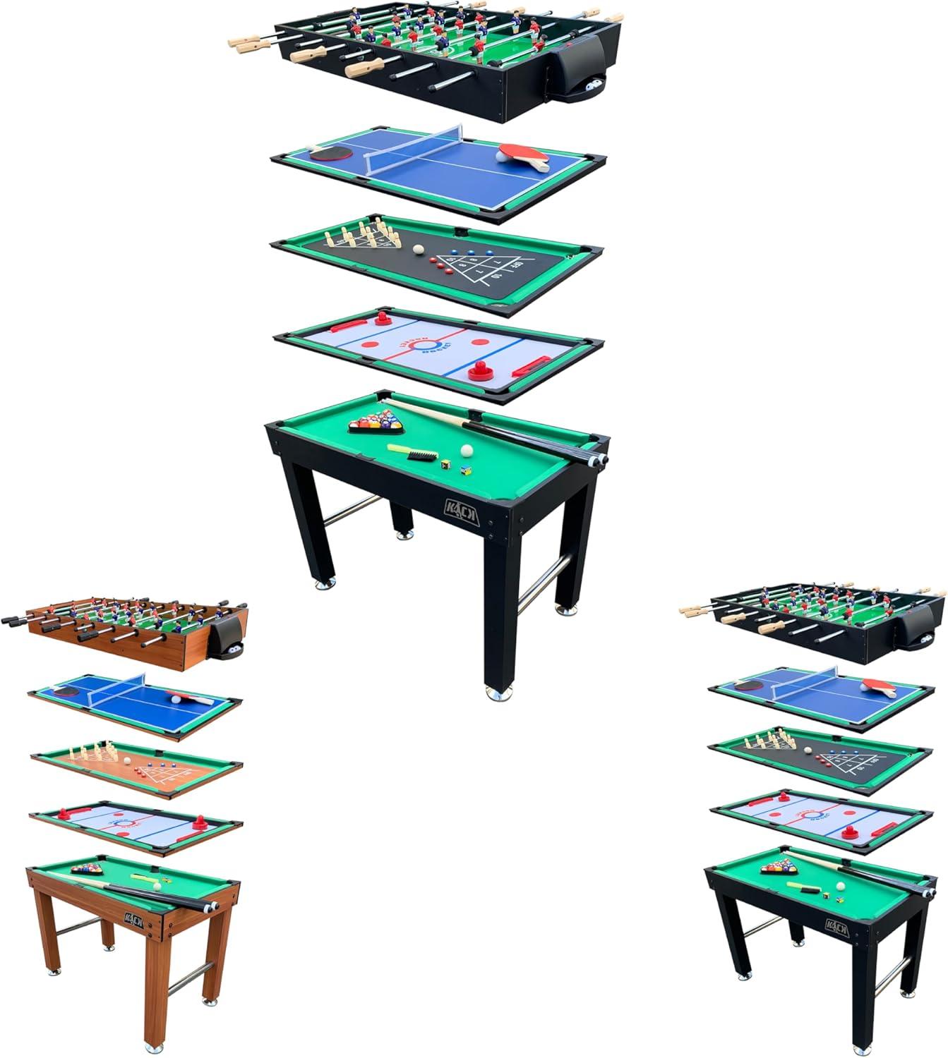 KICK Hexad 48″ 6-in-1 Multi Game Table (Black) - Combo Game Table Set - Billiards, Foosball, Glide Hockey, Table Tennis, Mini-Shuffleboard, and Mini-Bowling for Home, Game Room, Friends and Family!