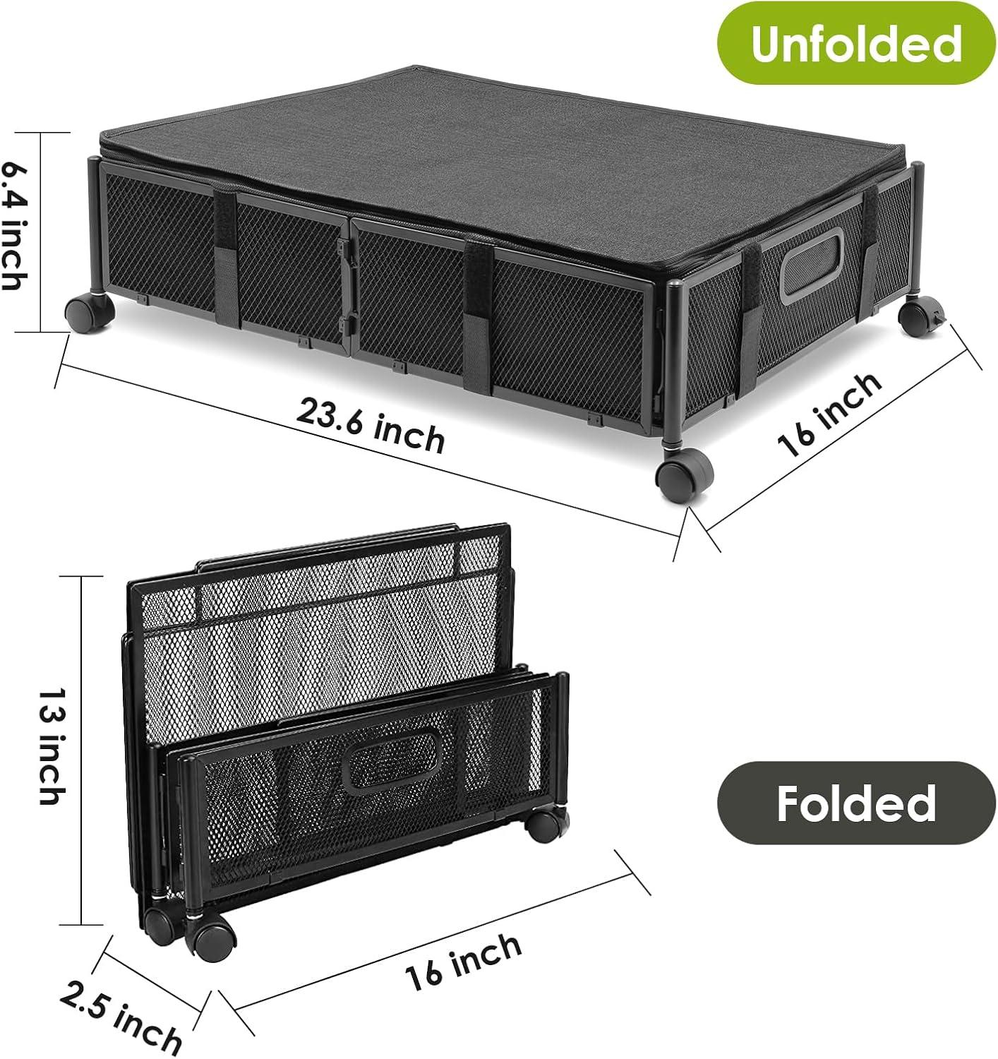 Black Metal Rolling Under Bed Storage Containers with Dust Lids