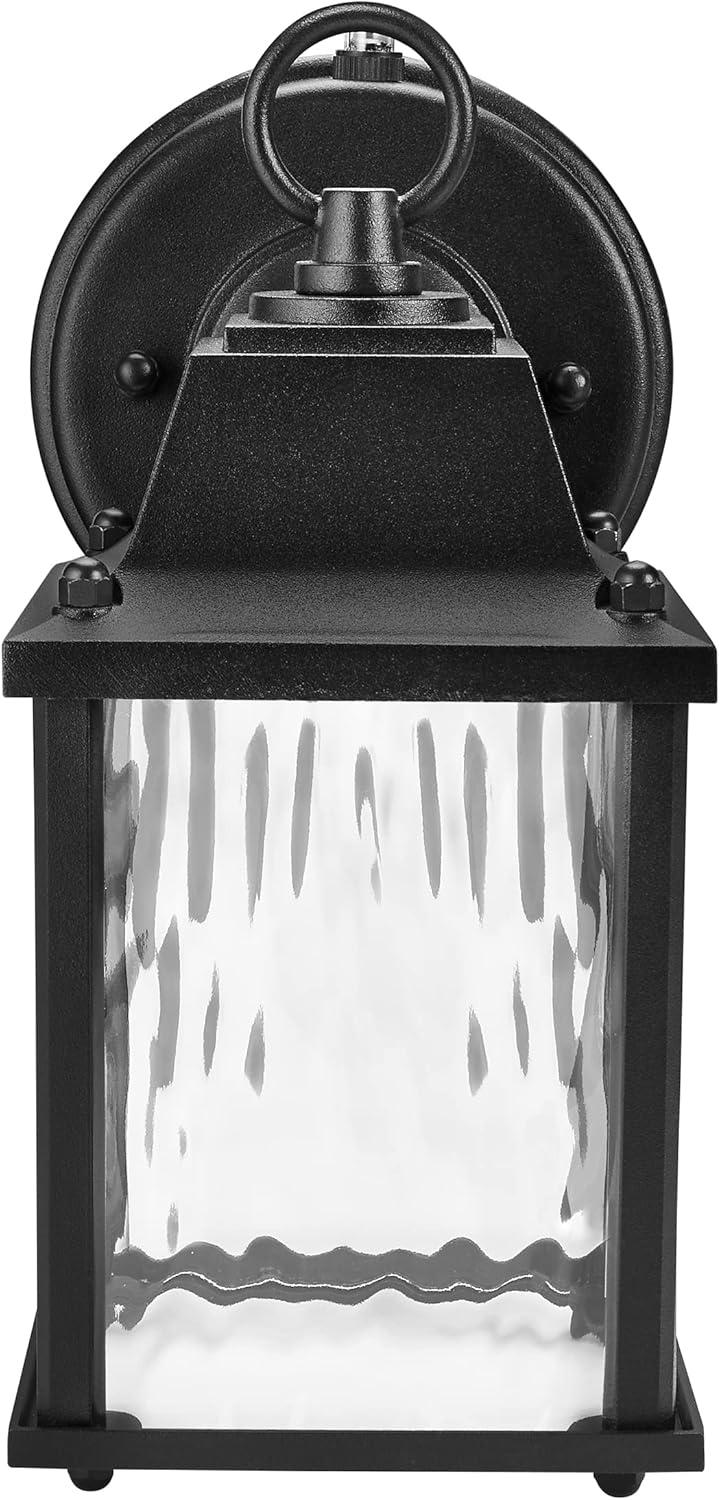 Maxxima LED Porch Lantern Outdoor Wall Light, Black with Clear Water Glass, Photocell Sensor, 650 Lumens, Dusk to Dawn Sensor, 3000K Warm White, Modern Exterior Patio Sconce Lantern