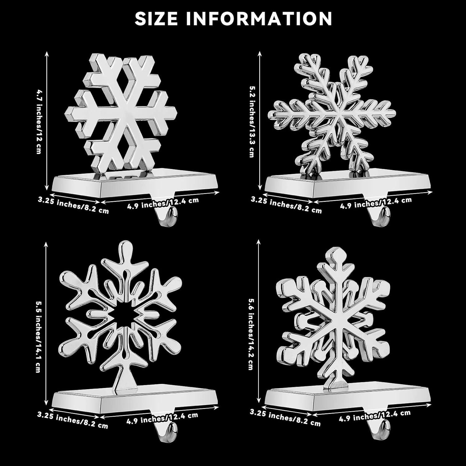 Pack of 4 Christmas Stocking Holders Snowflake Stocking Hangers Mantel Stocking Hooks for Christmas Decoration, White