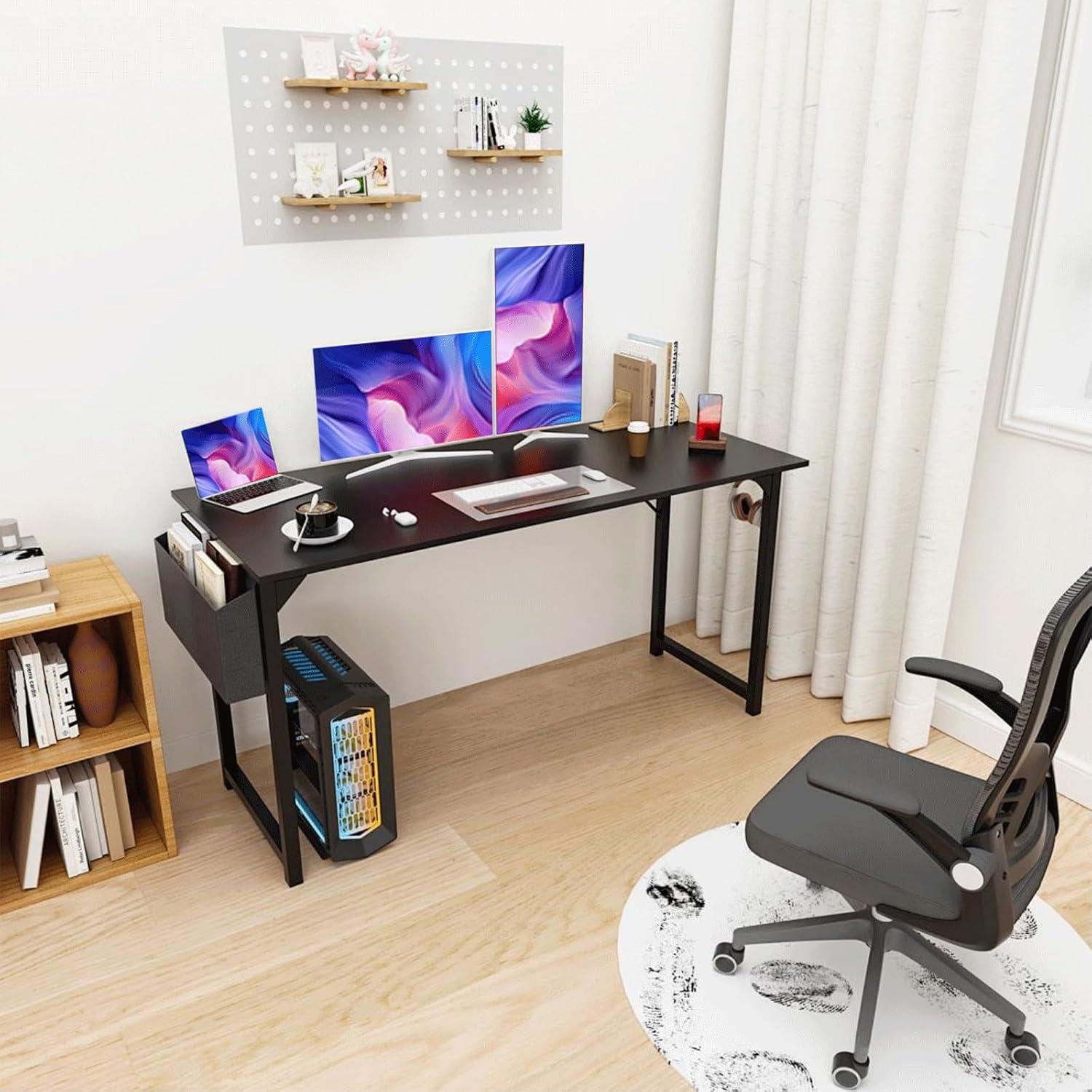 47 Inch Desk Office with Storage, Modern Simple Style Gaming Computer Table for Youth Student Adult, Metal and Wood Home Office Furniture, Nature