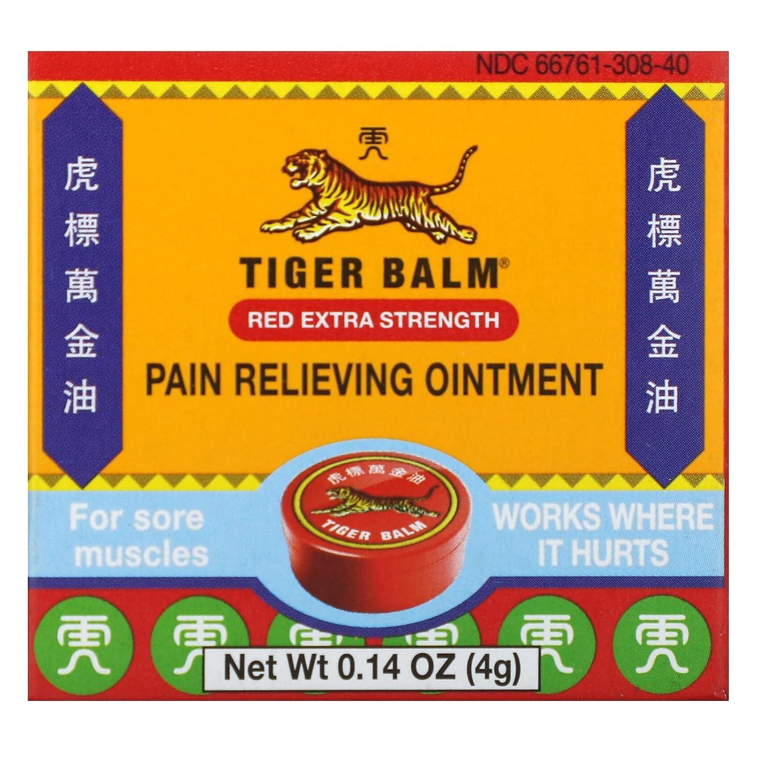 Tiger Balm Pain Relieving Ointment, Red Extra Strength, 0.14 oz (4 g)