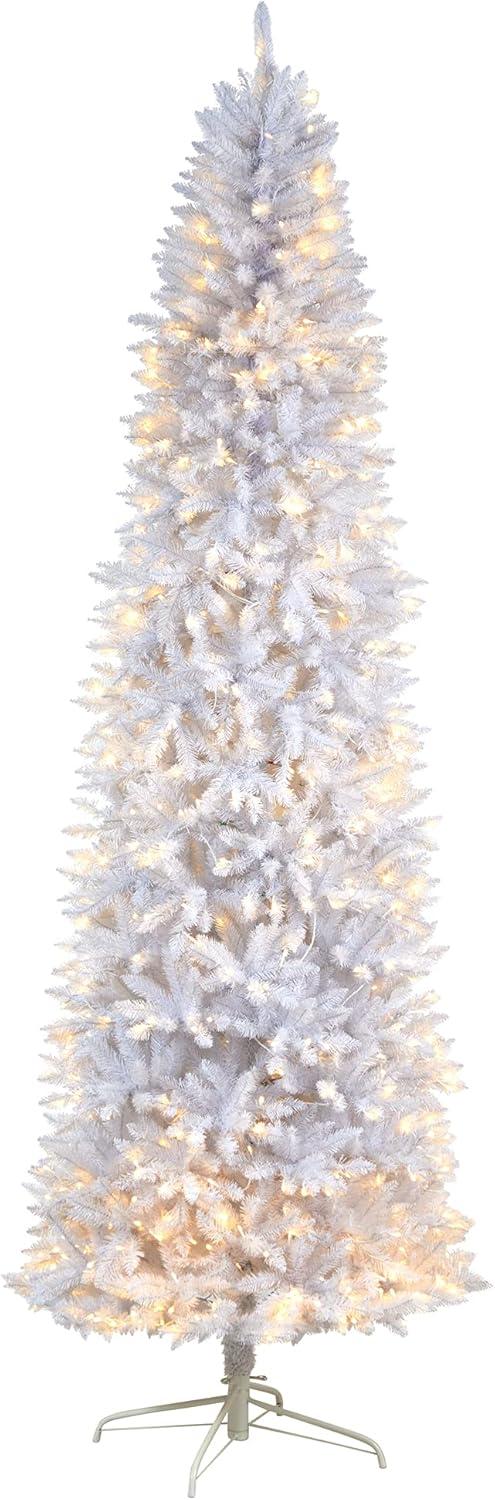 Nearly Natural 9-ft Slim White Artificial Christmas Tree with 600 Warm White LED Lights and 1860 Bendable Branches