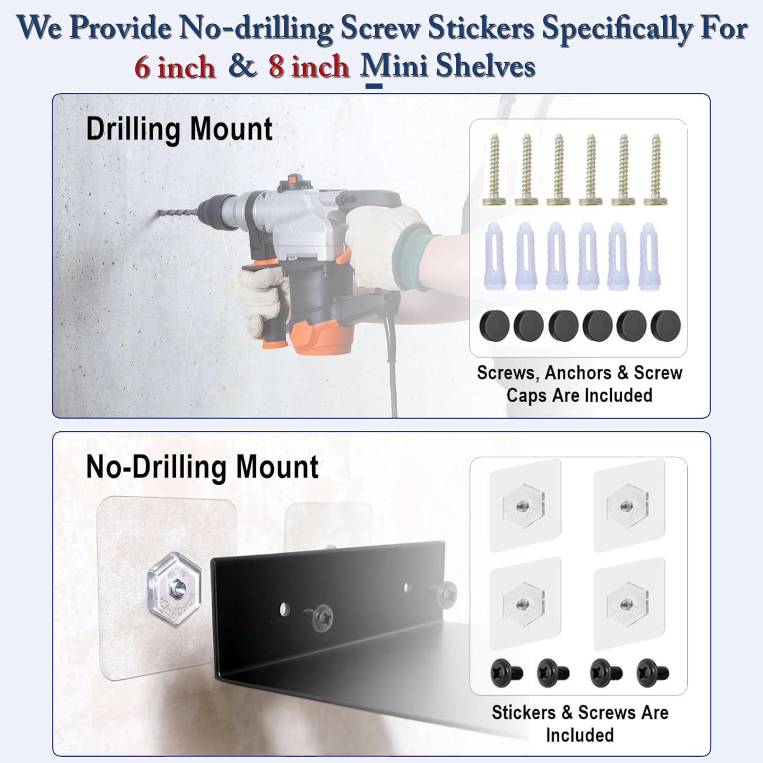 Z metnal Small Floating Shelves, Mini Metal Shelf for Collection Action Figures, Decor Display Wall Shelf, Aluminum, Wall Mounted, Matt Black, 6 inch, 2 Pack