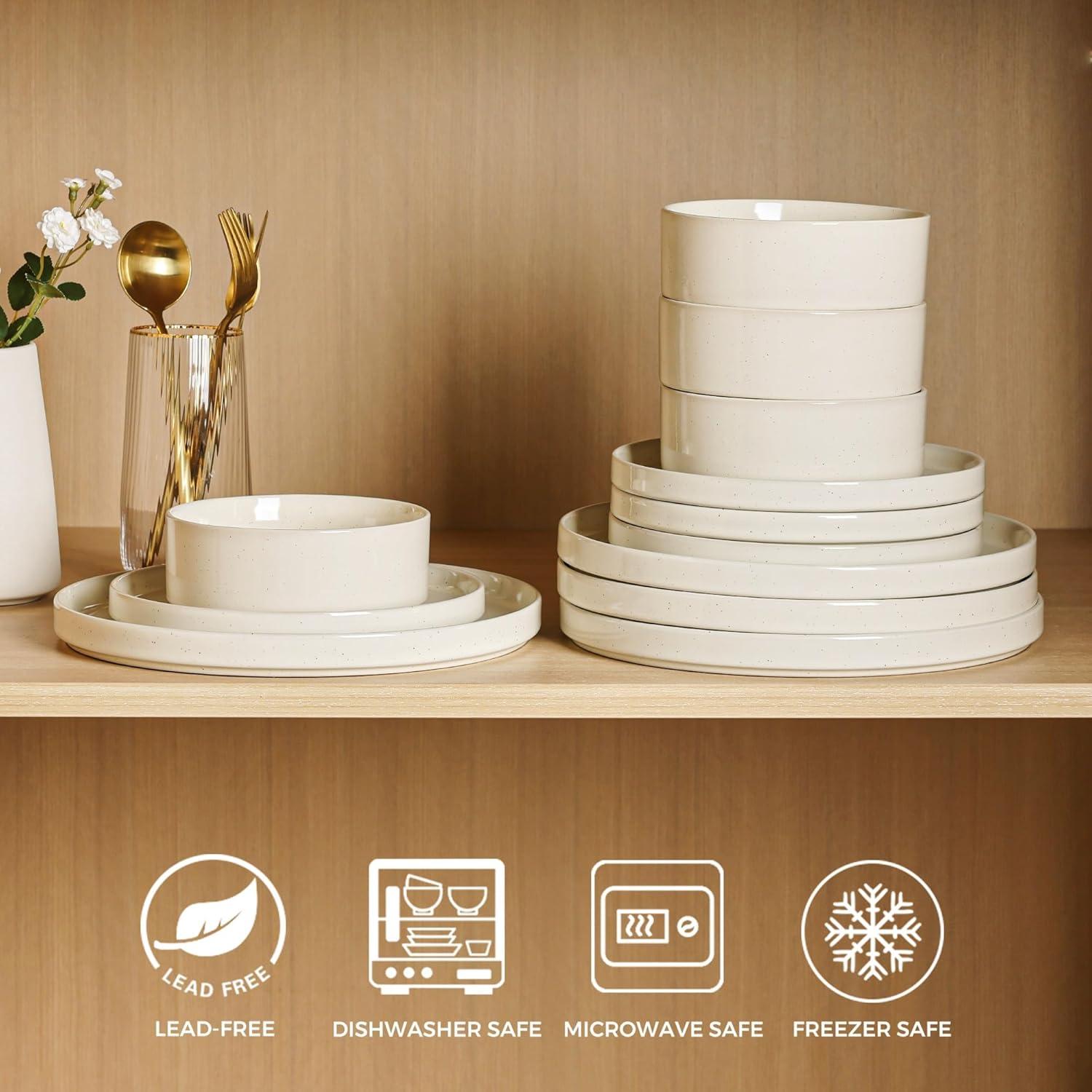 Hokku Designs 6-Person Dinnerware Set, 18-Piece Speckled Plate and Bowl Set