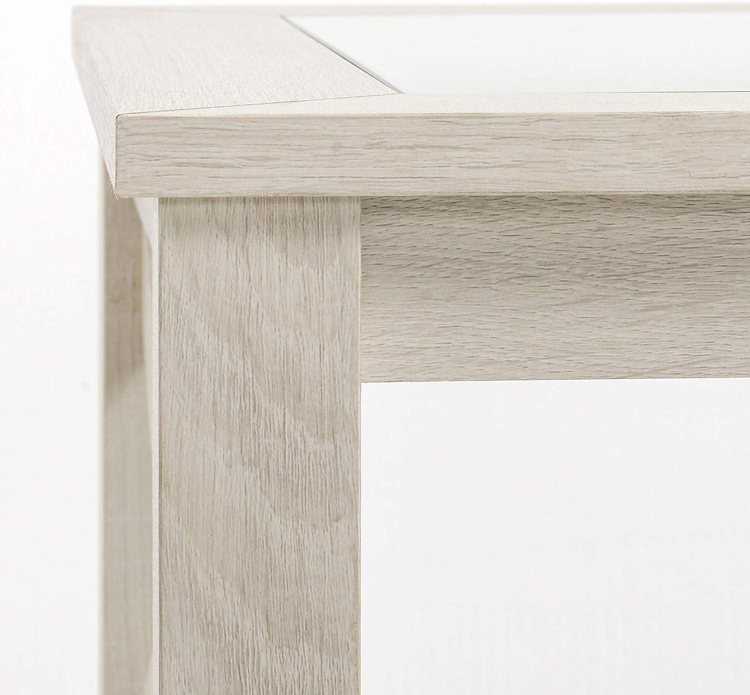 White Oak Wood and Glass End Table with Storage Shelf