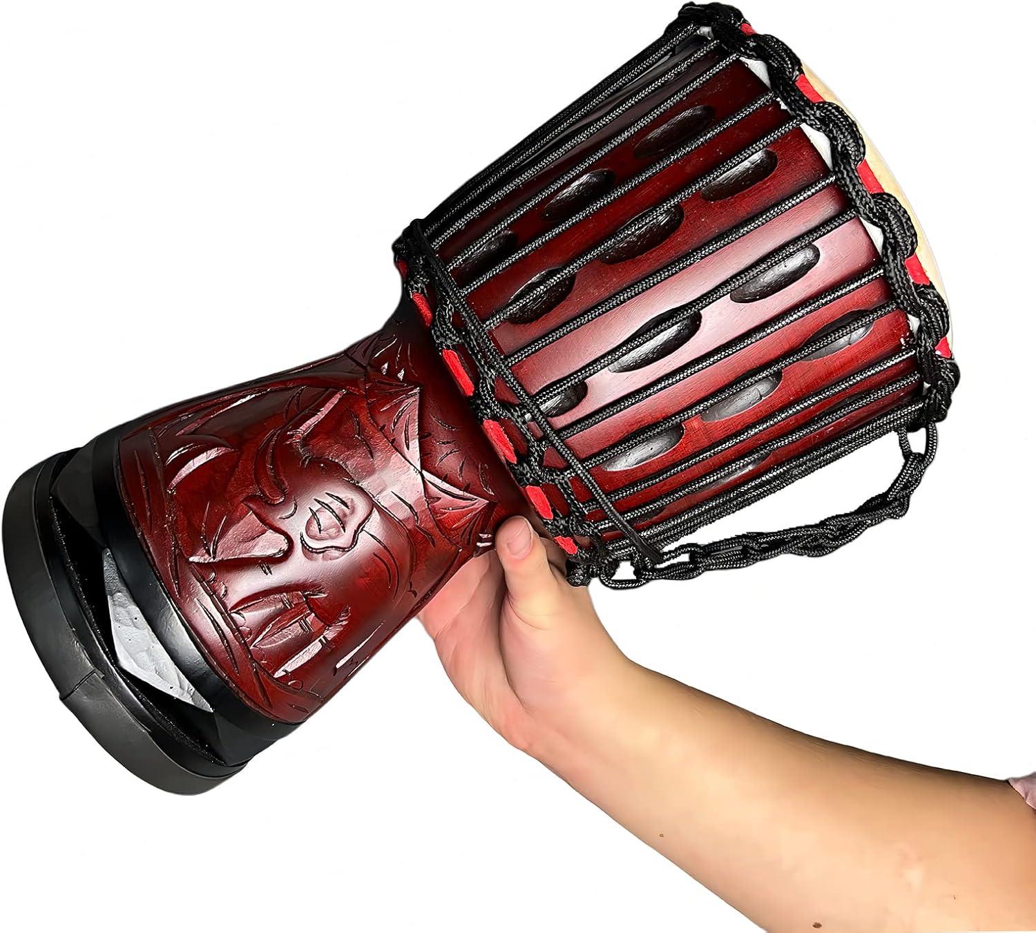 Djembe Drum 8'' Pure Handmade Solid Wood Deep Carving,Percussion, From West African Style Tambourine, Bongo