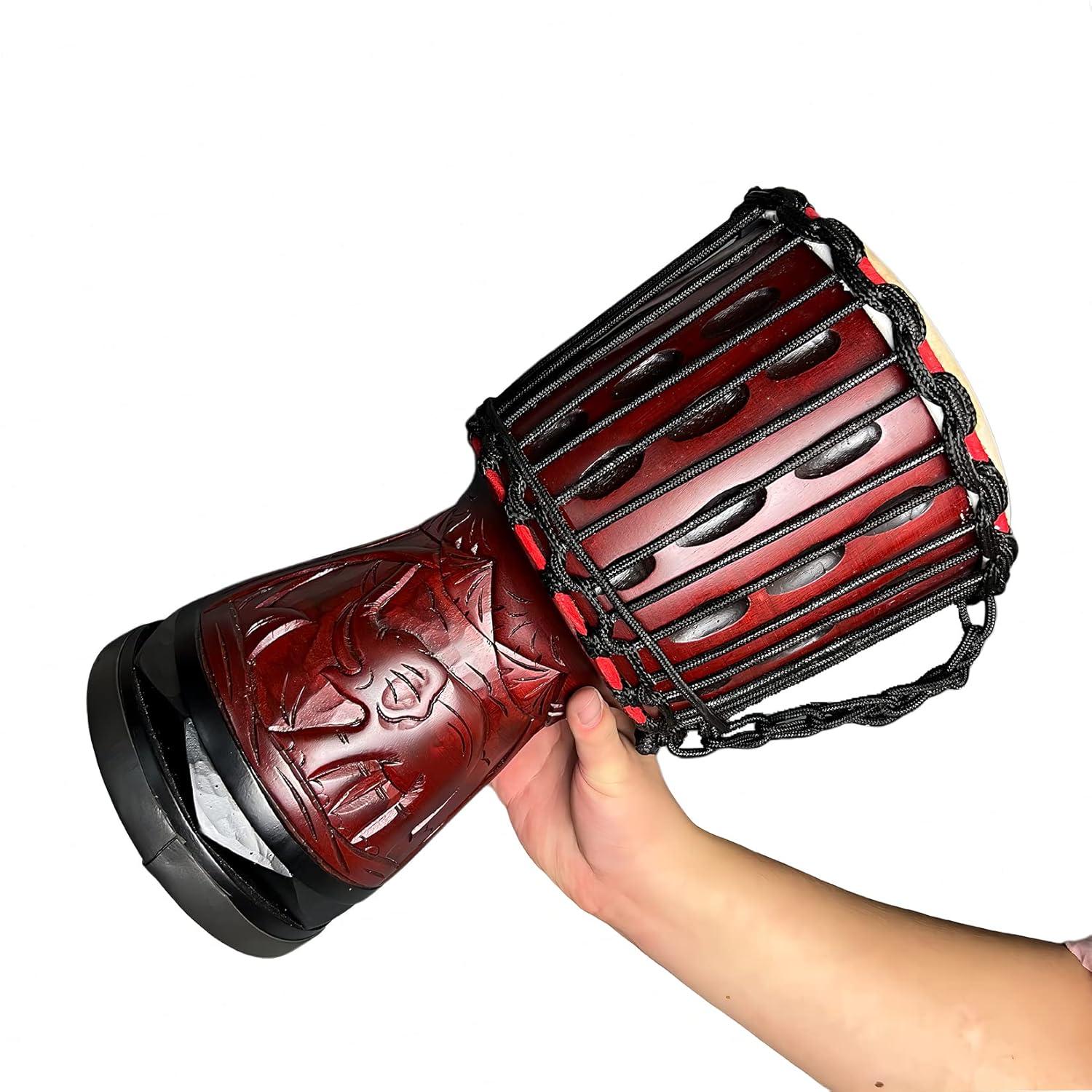 Djembe Drum 8'' Pure Handmade Solid Wood Deep Carving,Percussion, From West African Style Tambourine, Bongo