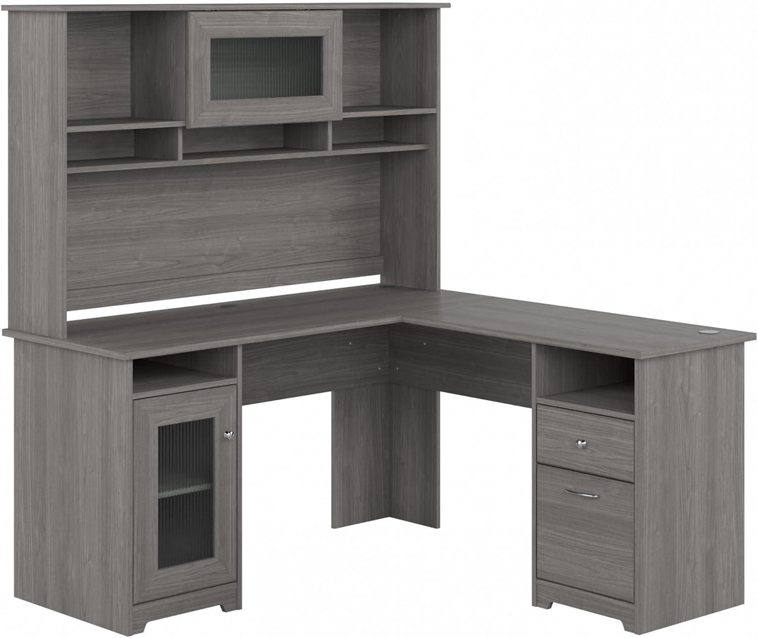 Cabot 60W L Shaped Computer Desk with Hutch Modern Gray - Bush Furniture
